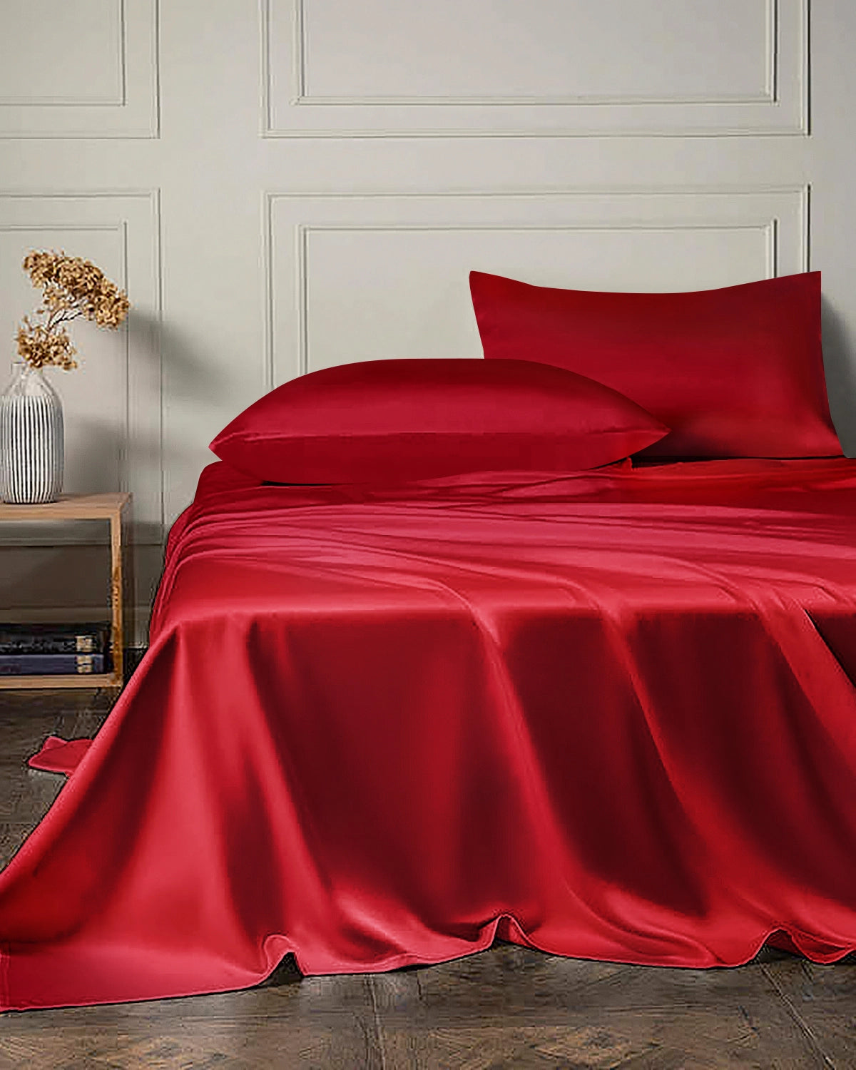 19 Momme 4-Piece 100% Mulberry Silk Sheet Set - Queen Size Luxury Bedding with Deep Pocket Fitted Sheet & Flat Sheet - Perfect for Hot Sleepers, Sensitive Skin & Allergy Relief - Ideal for Master Bedrooms, Guest Rooms & Luxury Hotels