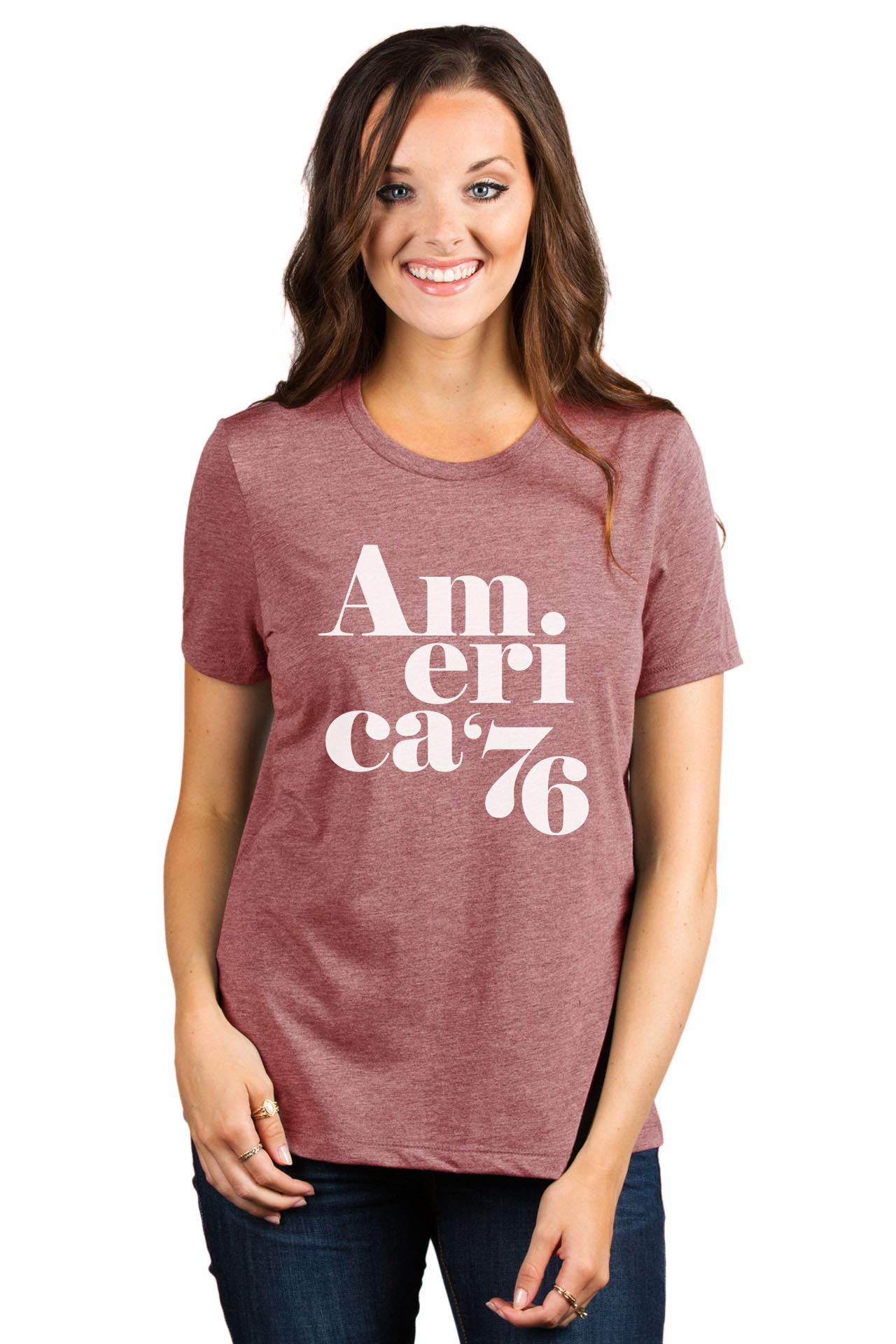 Thread Tank America Women's Fashion Relaxed T-Shirt Tee - Soft Casual Cotton Top for Everyday Wear, Lounge & Outfits