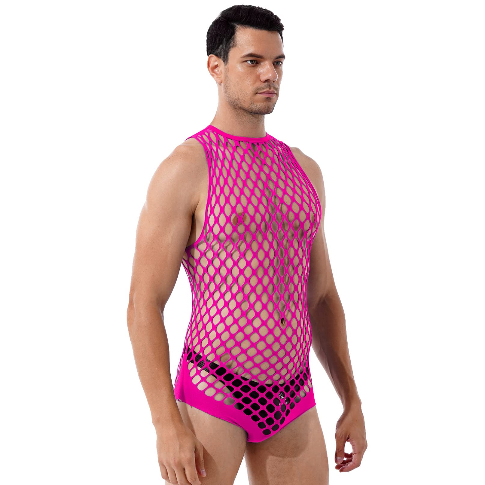 YiZYiF Men's One Piece Sissy Lingerie Fishnet Pantyhose Tights Bodysuit Stockings - Sexy Nightwear for Crossdressing, Cosplay & Role Play