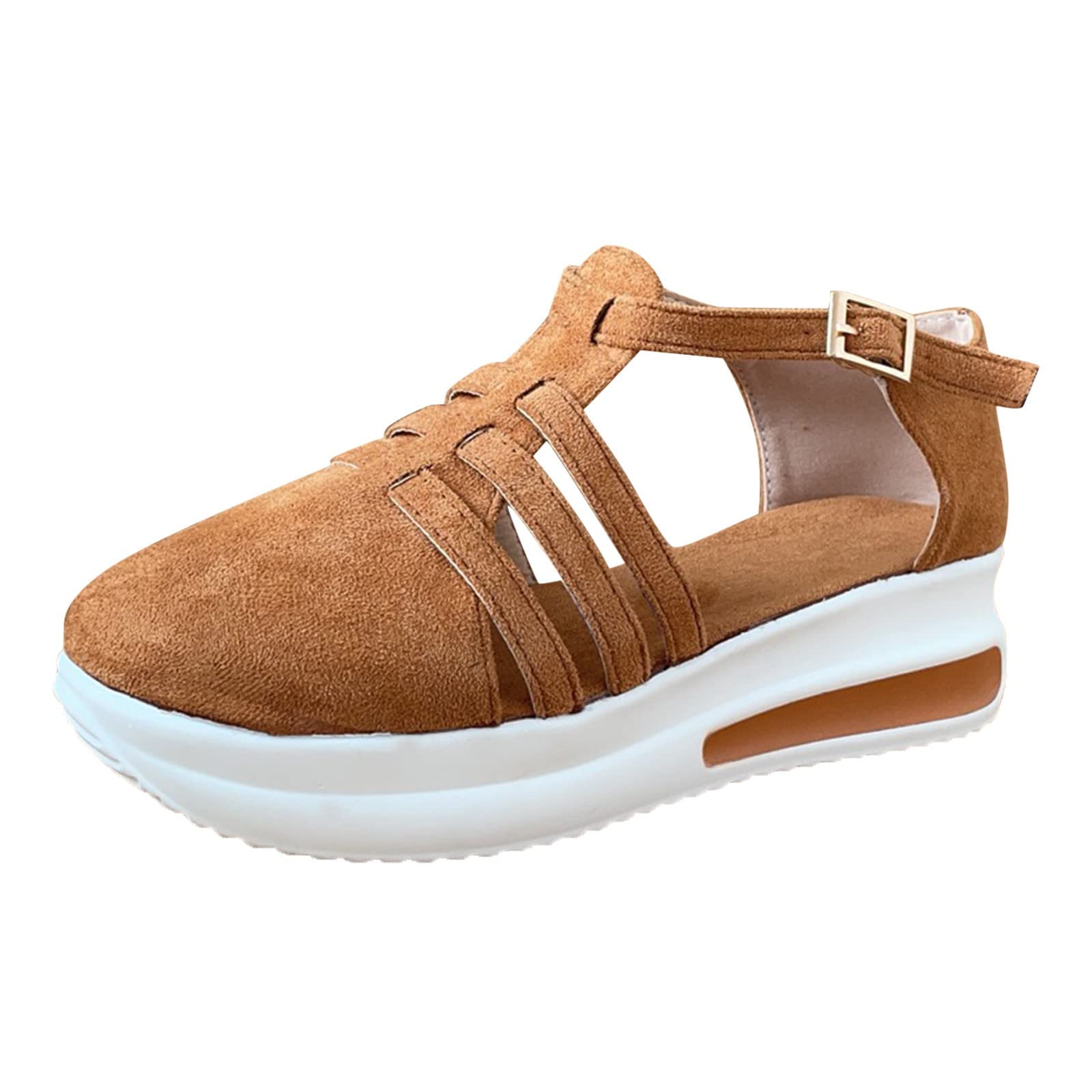 Women's Solid Strap Sandals - Fashion Casual Buckle Wedge Platform Shoes with Wide Fit | Perfect for Summer Outfits, Beach Vacations & Everyday Comfort