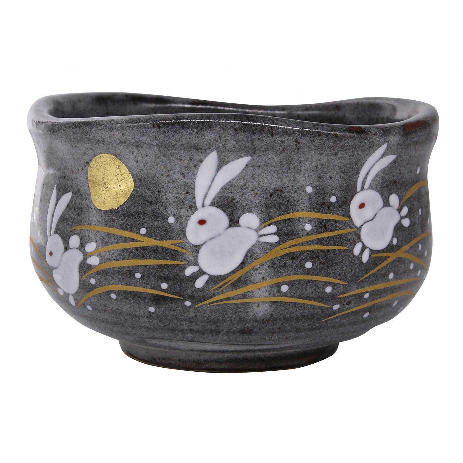 Japanese Kutani Ware Porcelain Hopping Rabbit Matcha Tea Bowl - Handcrafted Ceramic Tea Cup for Matcha, Green Tea & Japanese Tea Ceremony - Perfect Gift for Tea Lovers