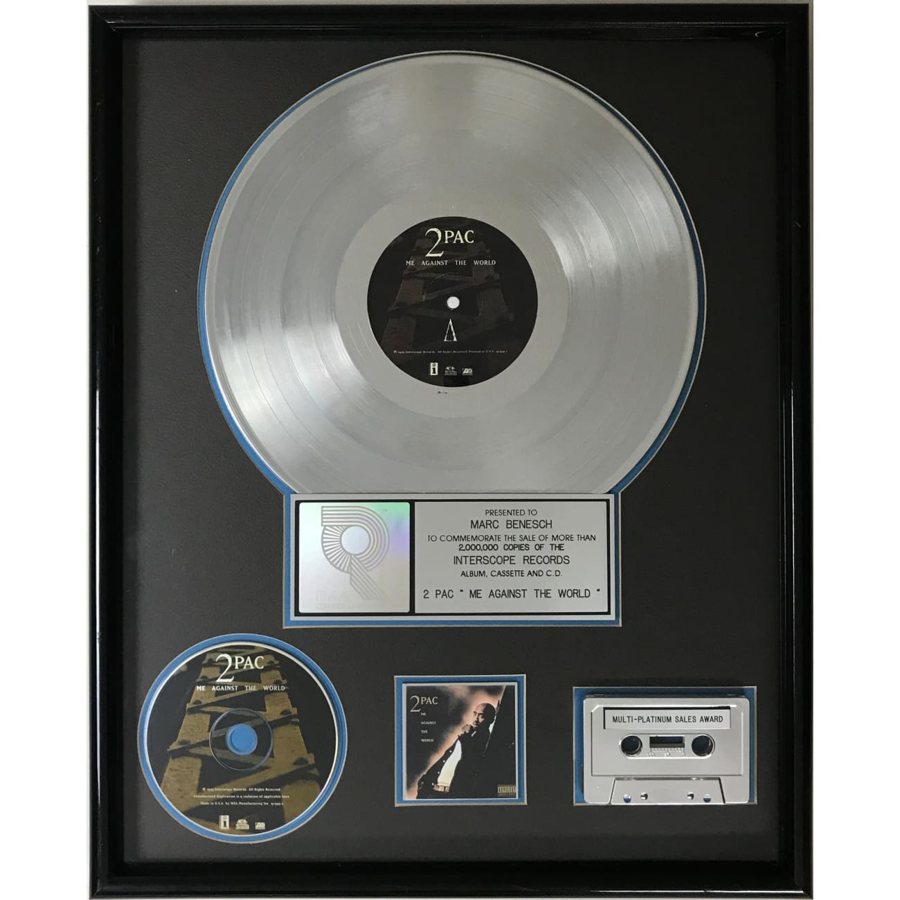 2Pac Me Against The World RIAA 2x Multi Platinum Album Award - Rare Collectible Vinyl Record for Music Lovers & Hip-Hop Fans - Perfect for Display, Gifts & Memorabilia Collections