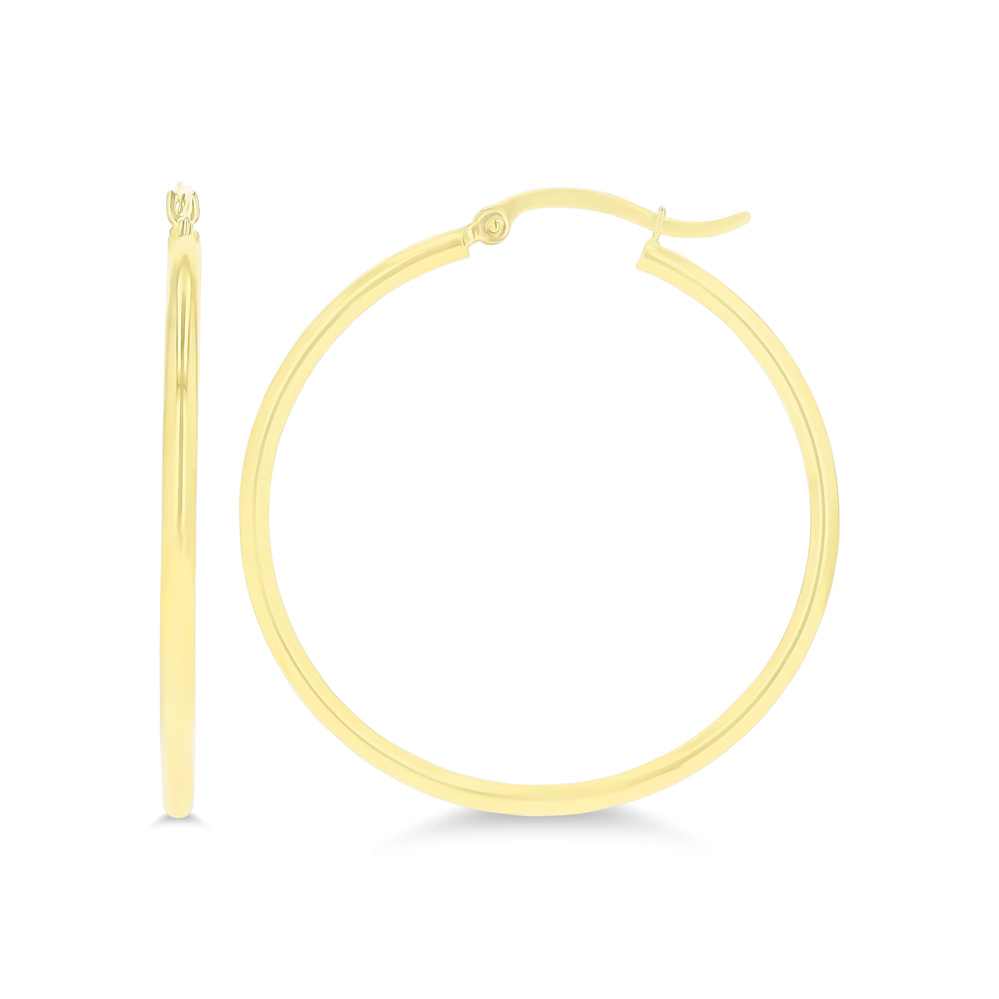 10K Yellow or White Gold 2mm Solid Polished Hoop Earrings for Women - Classic Round Secure Click-Top Design (15mm-90mm) | Perfect for Everyday Wear, Parties & Gifts