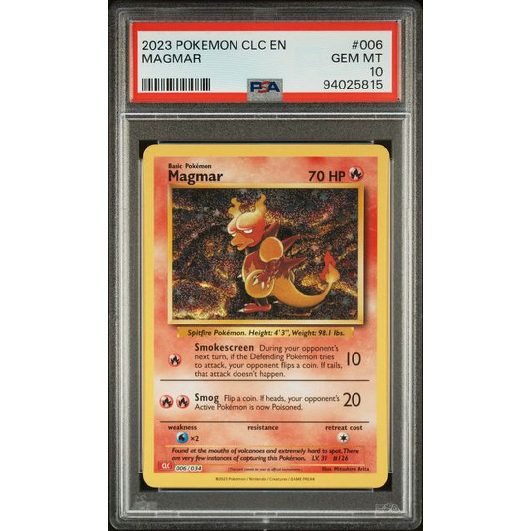 2023 Pokemon Classic Collection Magmar 006/034 PSA 10 Graded Card - Rare Collectible for Trading Card Game Enthusiasts & Investment (Perfect for Display, Gaming Tournaments, and Pokemon Memorabilia Collections)