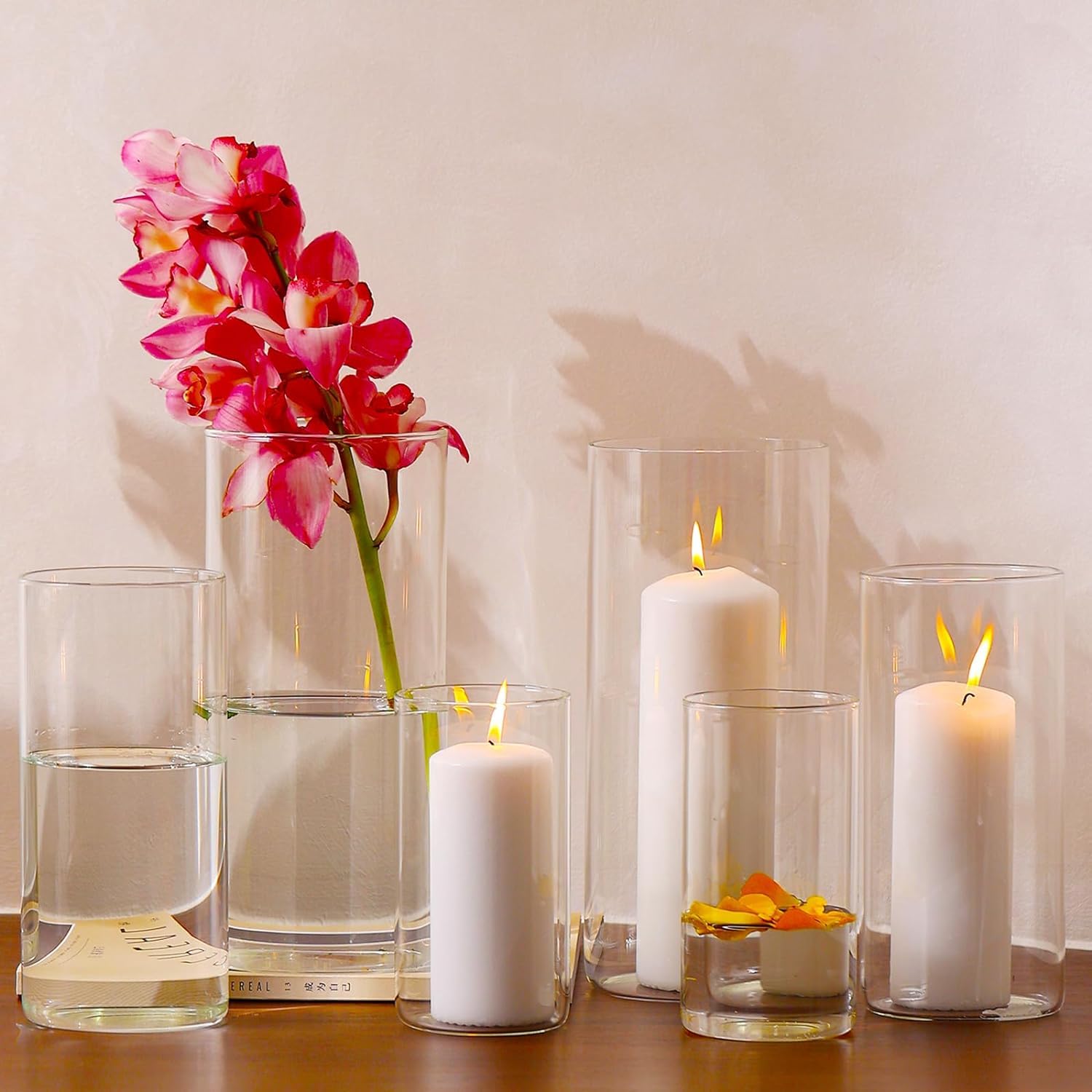 24-Piece Clear Glass Hurricane Candle Holders - Cylinder Pillar Candle Holders for Wedding Centerpieces, Party Decorations & Home Décor - Perfect for Romantic Dinners, Holiday Tablescapes and Special Events