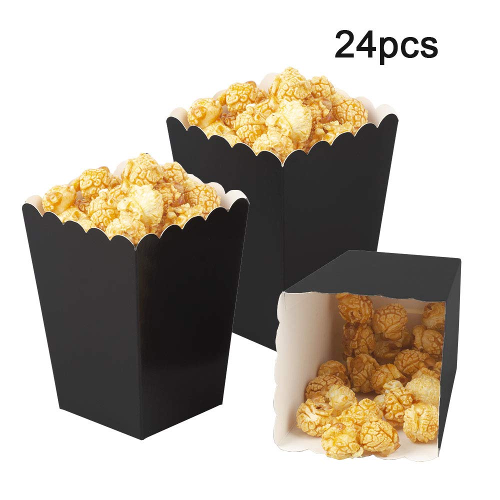 Mini Black Popcorn Boxes - 24 Pack Cardboard Popcorn Containers for Movie Nights, Birthday Parties & Carnival Events | Eco-Friendly Paper Popcorn Holders