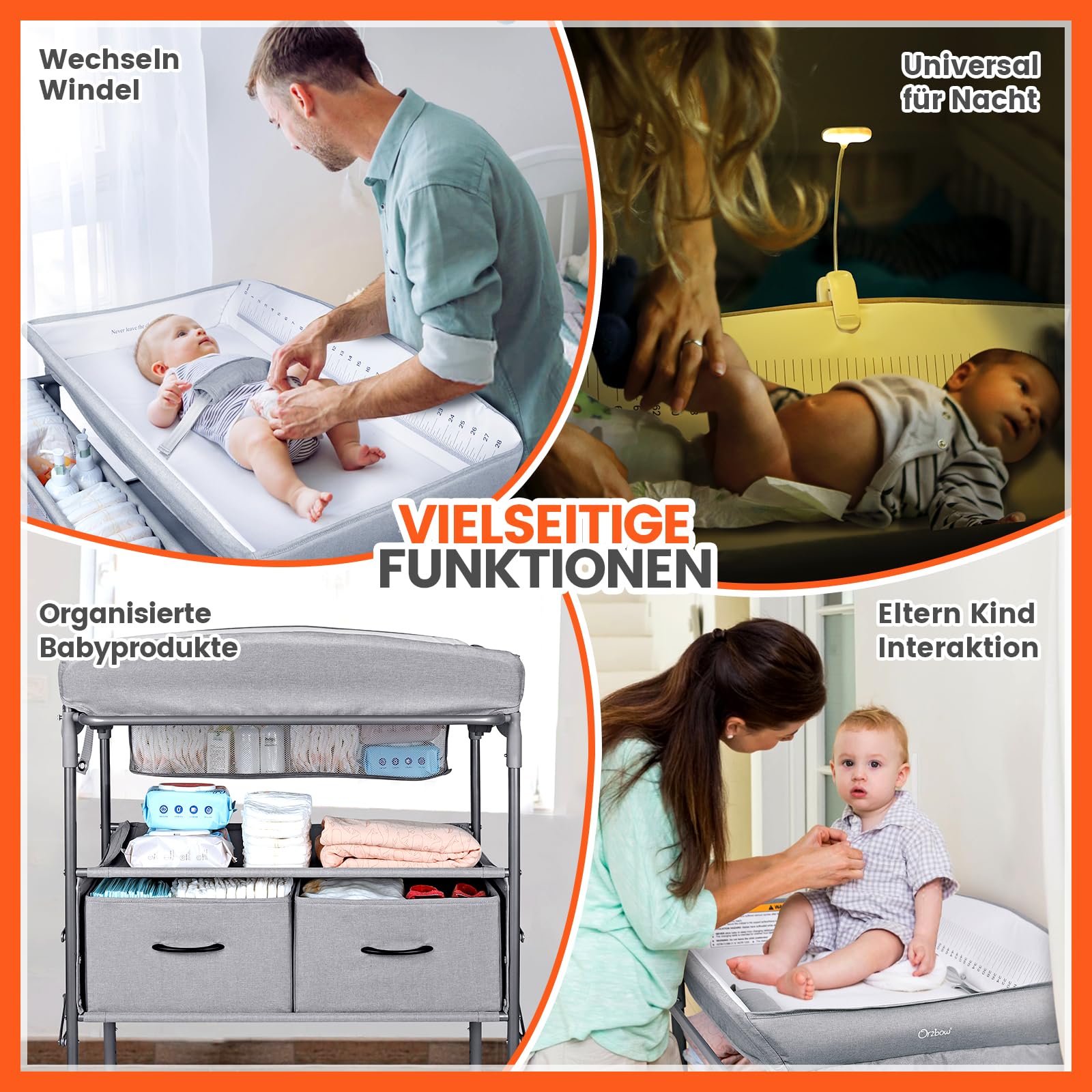 Portable Baby Changing Table with Drawers & Night Light - Adjustable Height, Foldable Design with Safety Strap - Spacious Storage for Nursery, Gray - Perfect for Diaper Changes & Late-Night Care