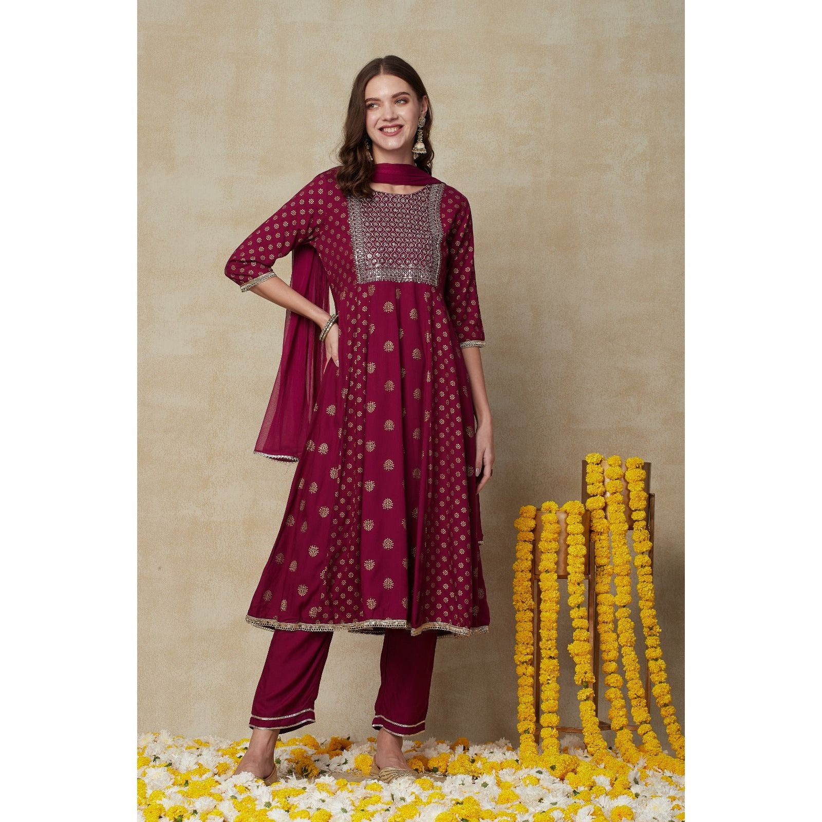 Printed Empire Cut Kurta Set for Women - Elegant Festive Ethnic Wear for Diwali, Weddings & Special Occasions