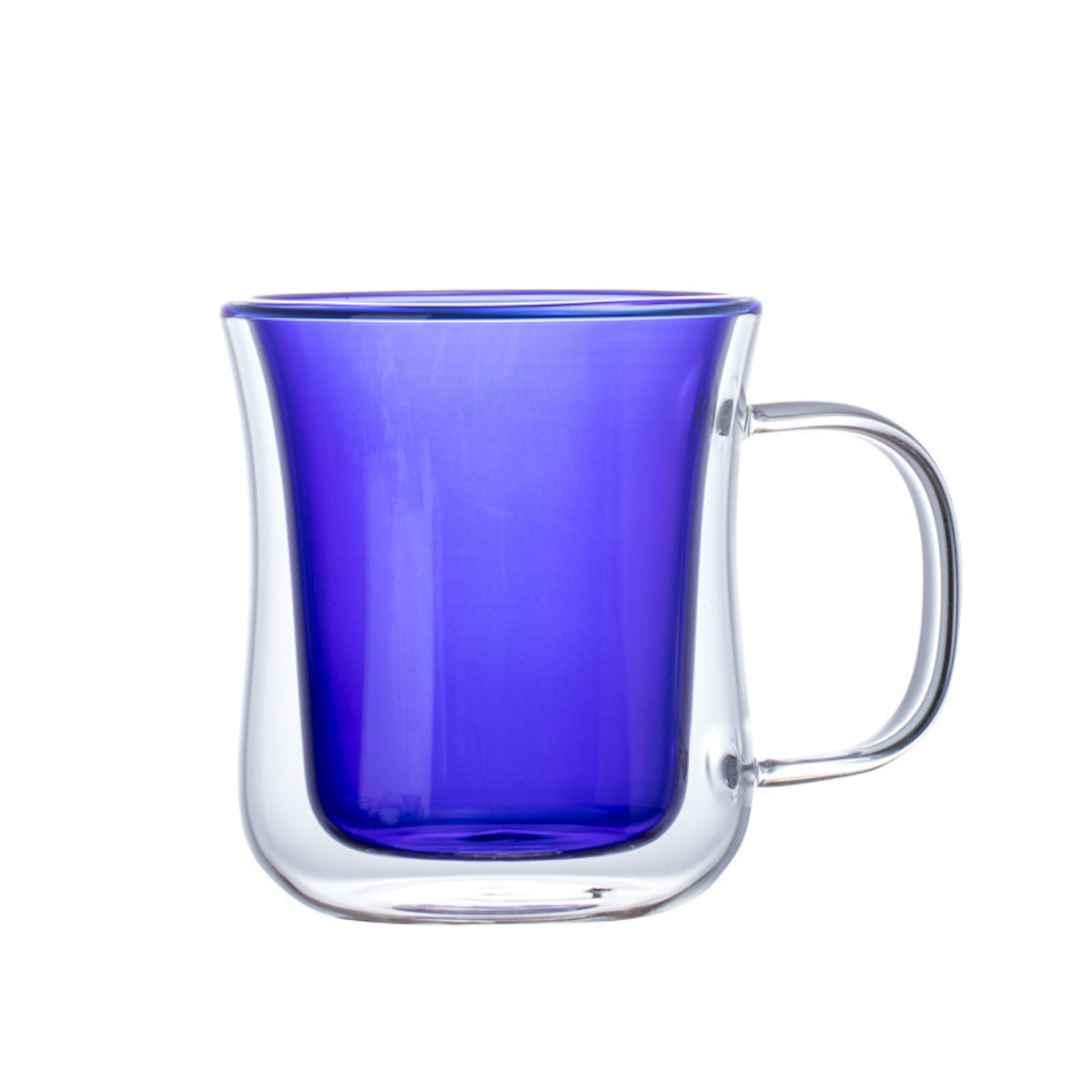Double Wall Blue Wave Glass Coffee Cup with Handle - 250ml Insulated Mug for Hot & Cold Drinks - Perfect for Home, Office, and Cafe Use