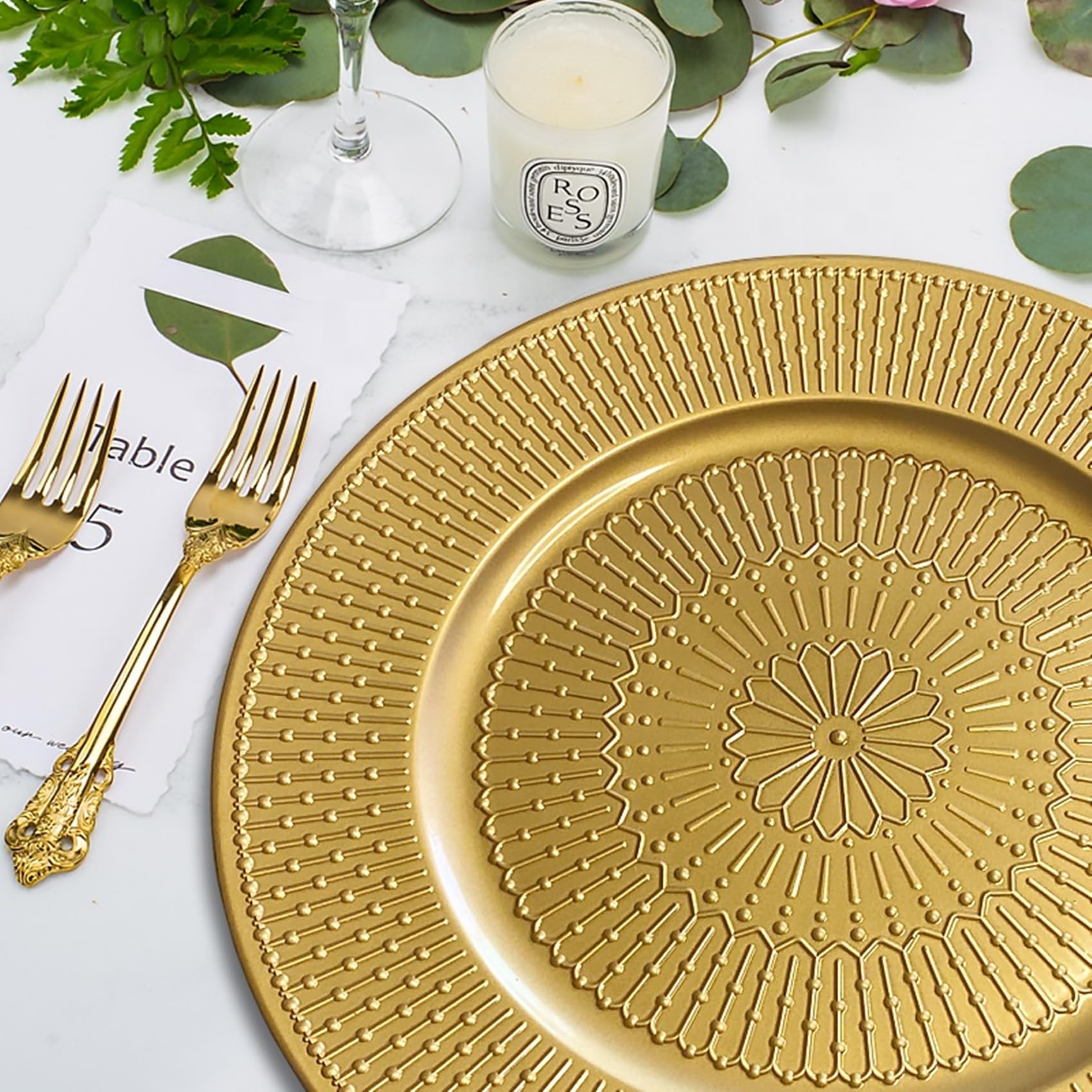 12 Pack Gold Round Charger Plates - 13 Inch Thick Decorative Dinner Plate Chargers for Wedding, Birthday, Christmas & Holiday Events - Perfect for Banquets, Thanksgiving Dinners & Church Celebrations