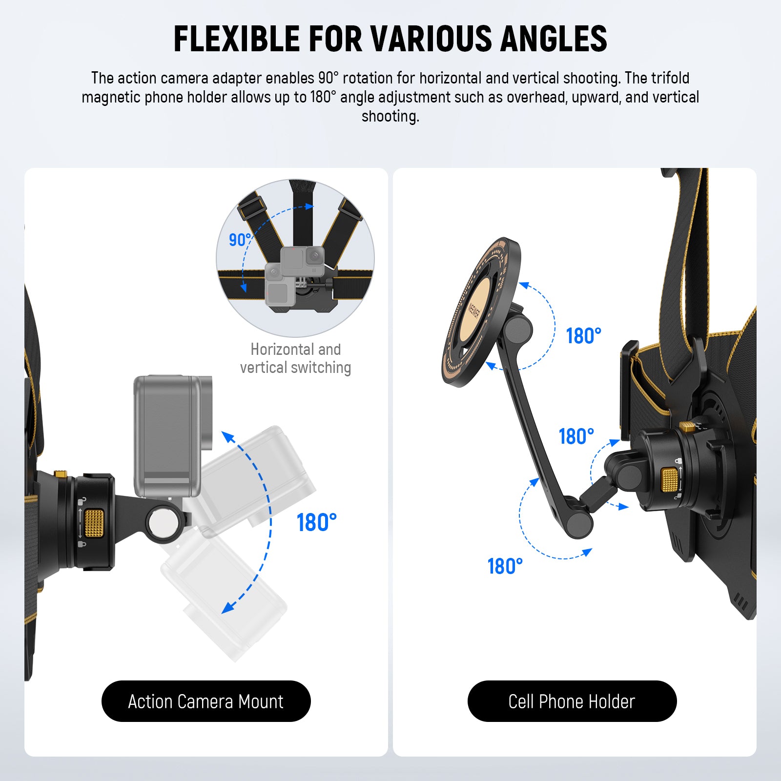 NEEWER GP18 Chest Mount Harness for Action Camera & Smartphone - Compatible with GoPro, DJI, iPhone - Perfect for Hiking, Cycling, Vlogging & Outdoor Adventures