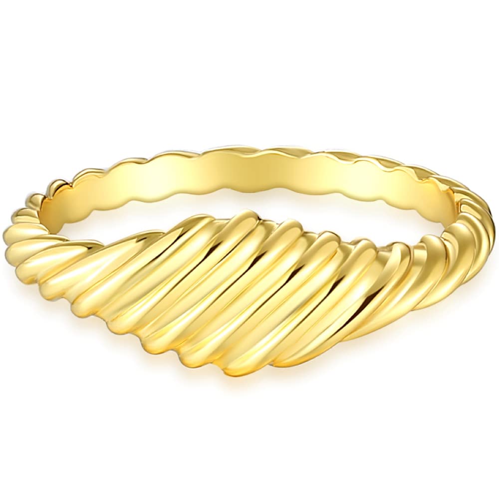 BLOSSOM & HUE Twisted Signet Ring - Thin Dome Lightweight Gold Twist Rope Ring for Women - Slim Croissant Stacking Ring for Everyday Wear & Layering Jewelry