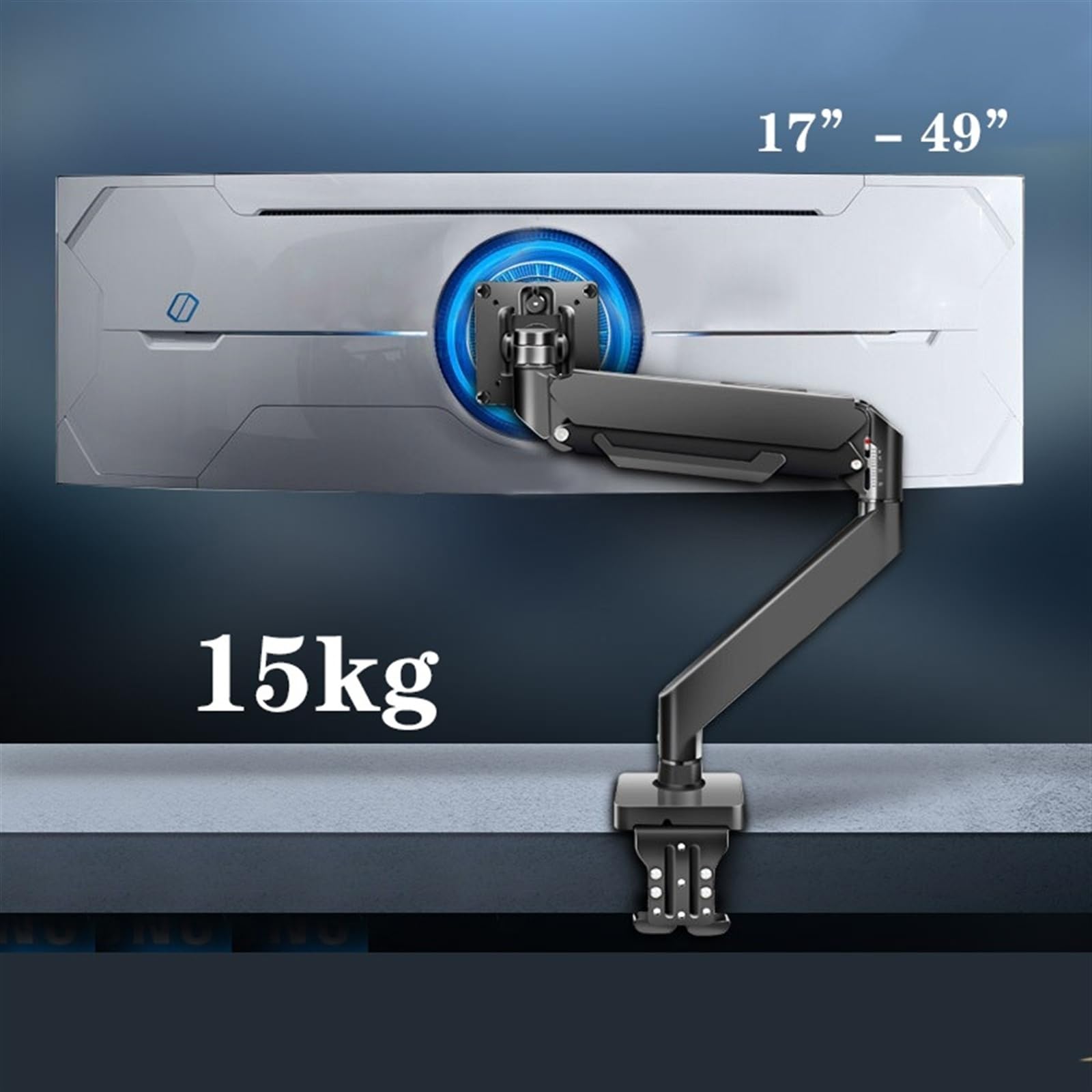 Heavy Duty Single Monitor Desk Mount - Fully Adjustable Ultrawide Monitor Arm for 17-49 Inch Screens up to 33lbs, VESA 75/100mm Compatible (Black) - Perfect for Home Office, Gaming Setup & Workspace Ergonomics