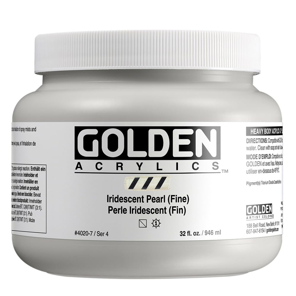 GOLDEN Heavy Body Acrylic Paint - Iridescent Pearl (Fine) 32 fl oz Jar - Professional Semi-Transparent Artist Paint for Canvas, Murals & Mixed Media Art