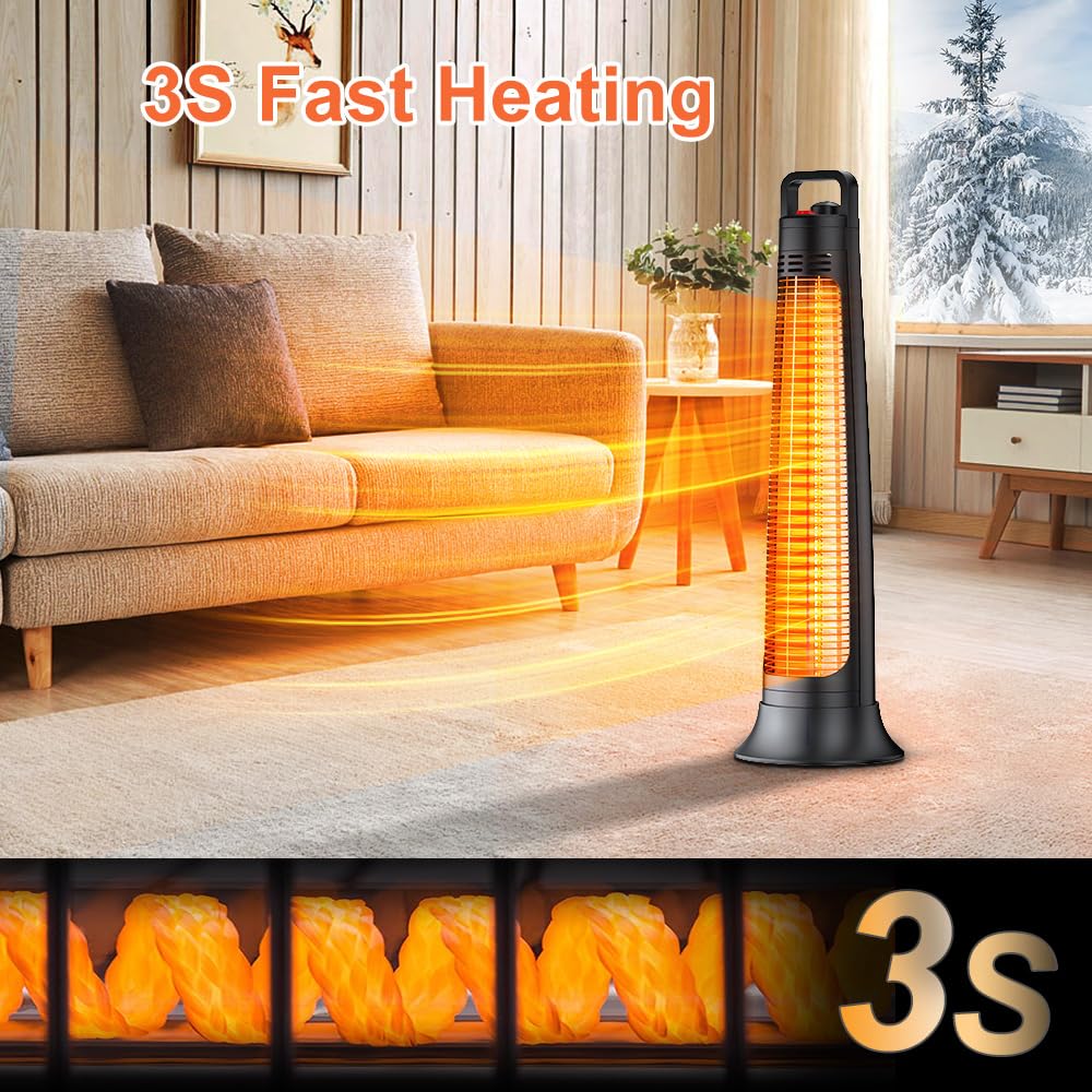 FLOWBREEZE 1200W Electric Patio Heater - Portable Outdoor Infrared Heater with 3-Second Instant Heat, 60° Oscillation & 180-Min Timer | Tip-Over Protection & Ultra Quiet Operation | Perfect for Backyard, Deck, Garage, Camping & Indoor Use