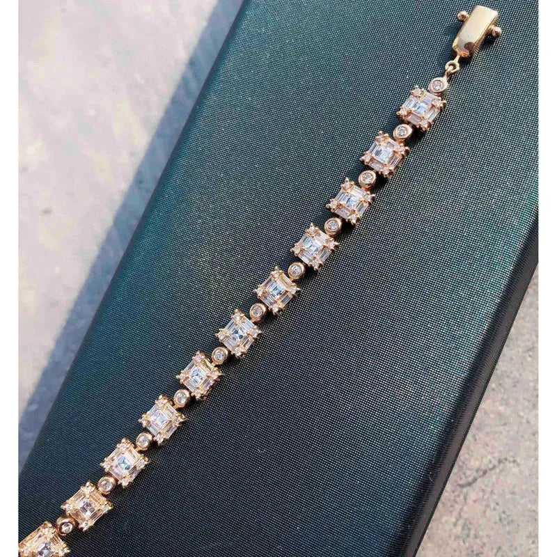 18K Rose Gold Real Diamond Bracelet for Women - 3.0ct H SI Luxury Square Wedding Engagement Party Jewelry (Au750) | Perfect for Anniversary Gifts, Bridal Accessories & Special Occasions