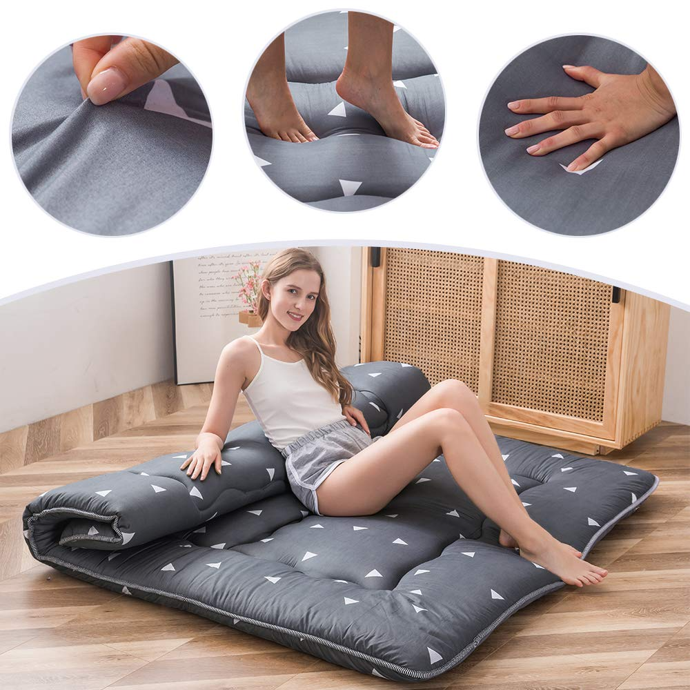 MAXYOYO King Size Floor Mattress - Grey Triangle Japanese Futon for Bedroom, Guest Room & Camping | Extra Large Floor Cushion for Sleeping, Lounging & Travel