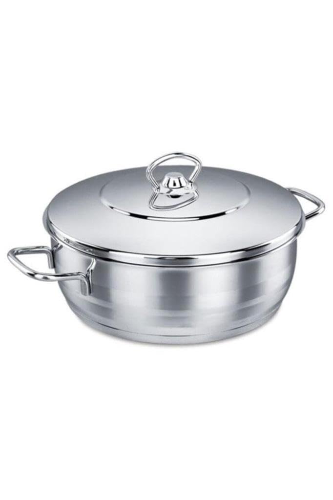 Korkmaz Mega 30 Quart Stainless Steel Capsulated Low Casserole with Lid - Durable Cookware for Soups, Stews & Braising - Perfect for Family Dinners & Entertaining