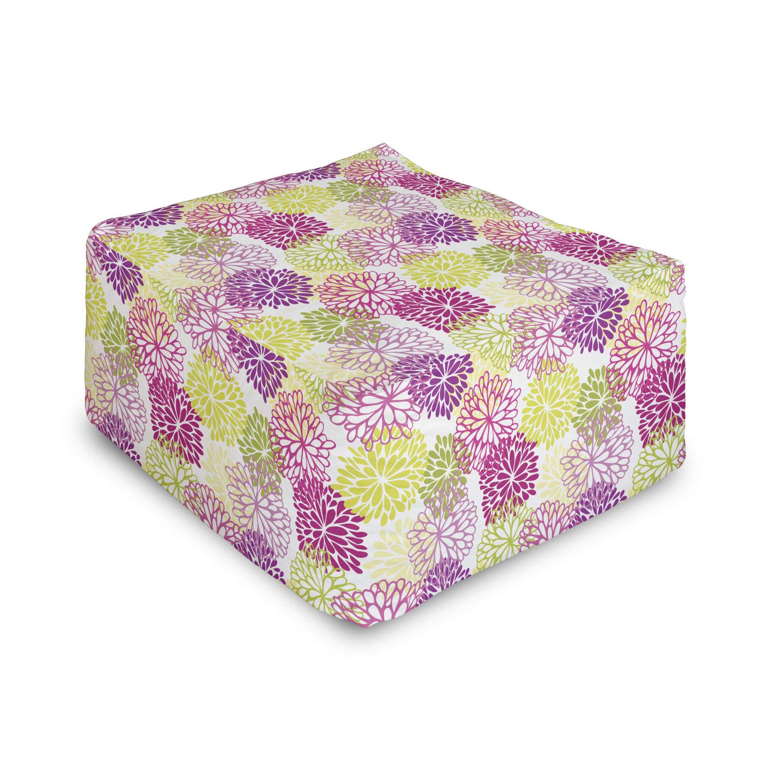 Ambesonne Floral Rectangle Pouf Ottoman - Vintage Abstract Design with Romantic Natural Scenes in Magenta Violet Green - 25