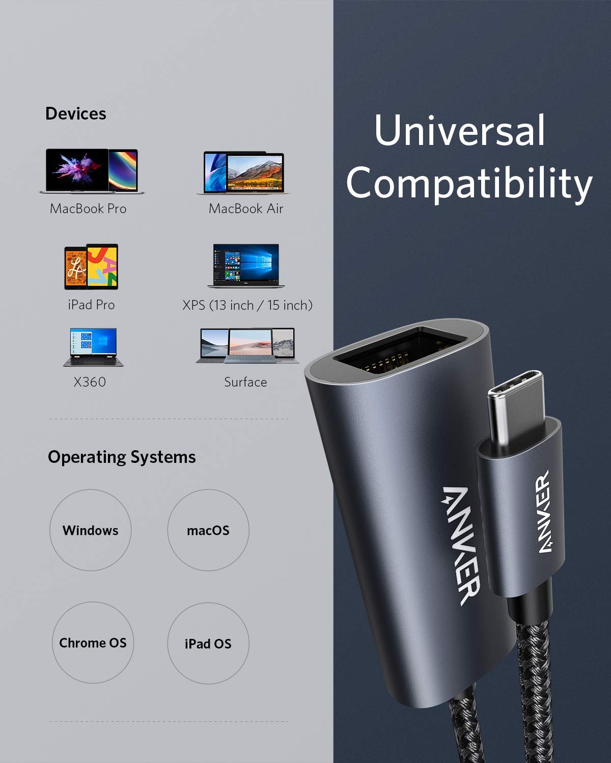 Anker USB C to Gigabit Ethernet Adapter - Aluminum Portable Ethernet Converter for MacBook Pro/Air, iPad Pro, XPS, Chromebook & More | Fast Wired Internet Connection for Work, Gaming & Streaming