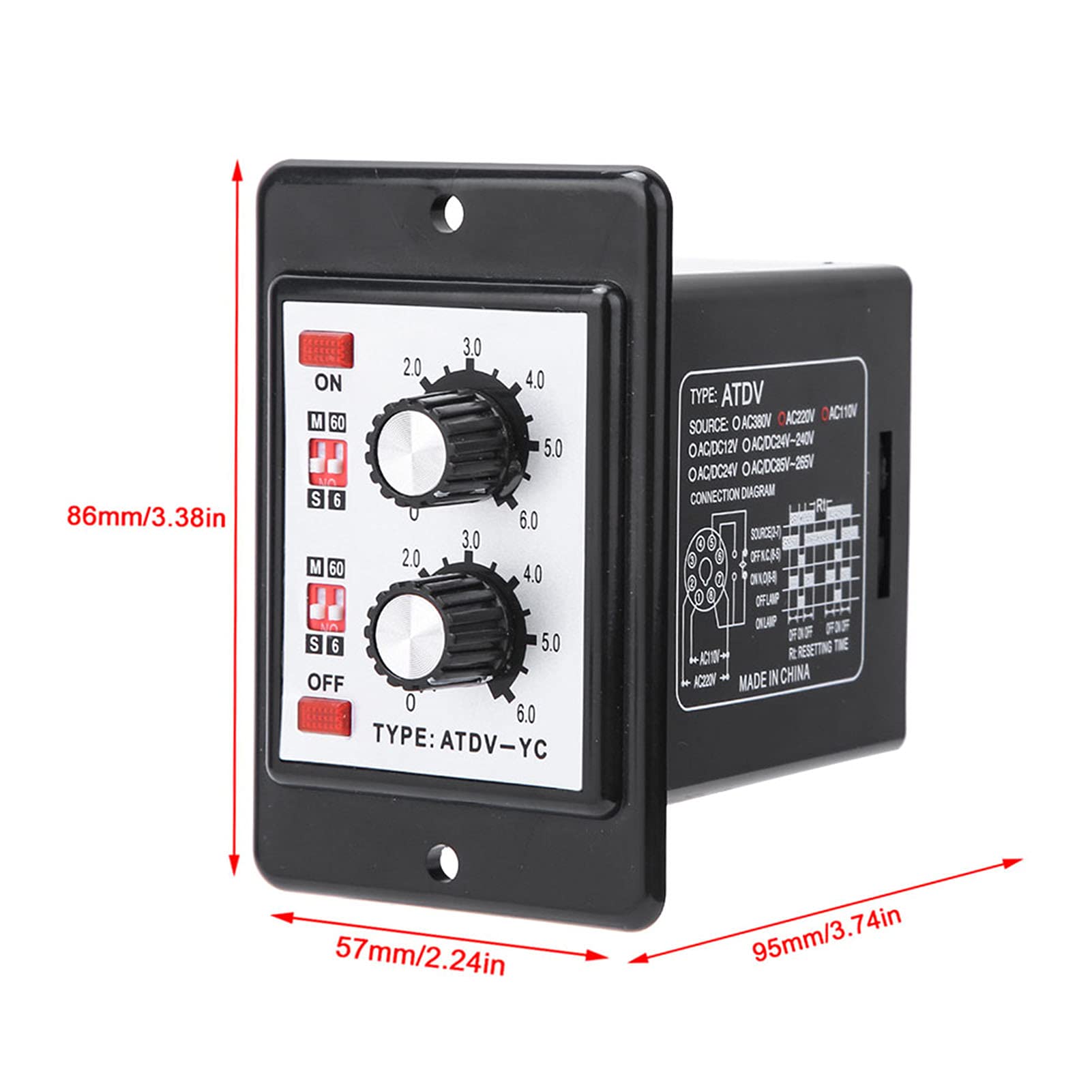 Eujgoov On Off Twin Timer Relay Knob Control - Adjustable Time Switch for Short Period, Repeat Cycle & Intermittent Timing (DC12V) - Perfect for Lighting Control, Irrigation Systems & Industrial Automation (ATDV-YC 6S-60M)