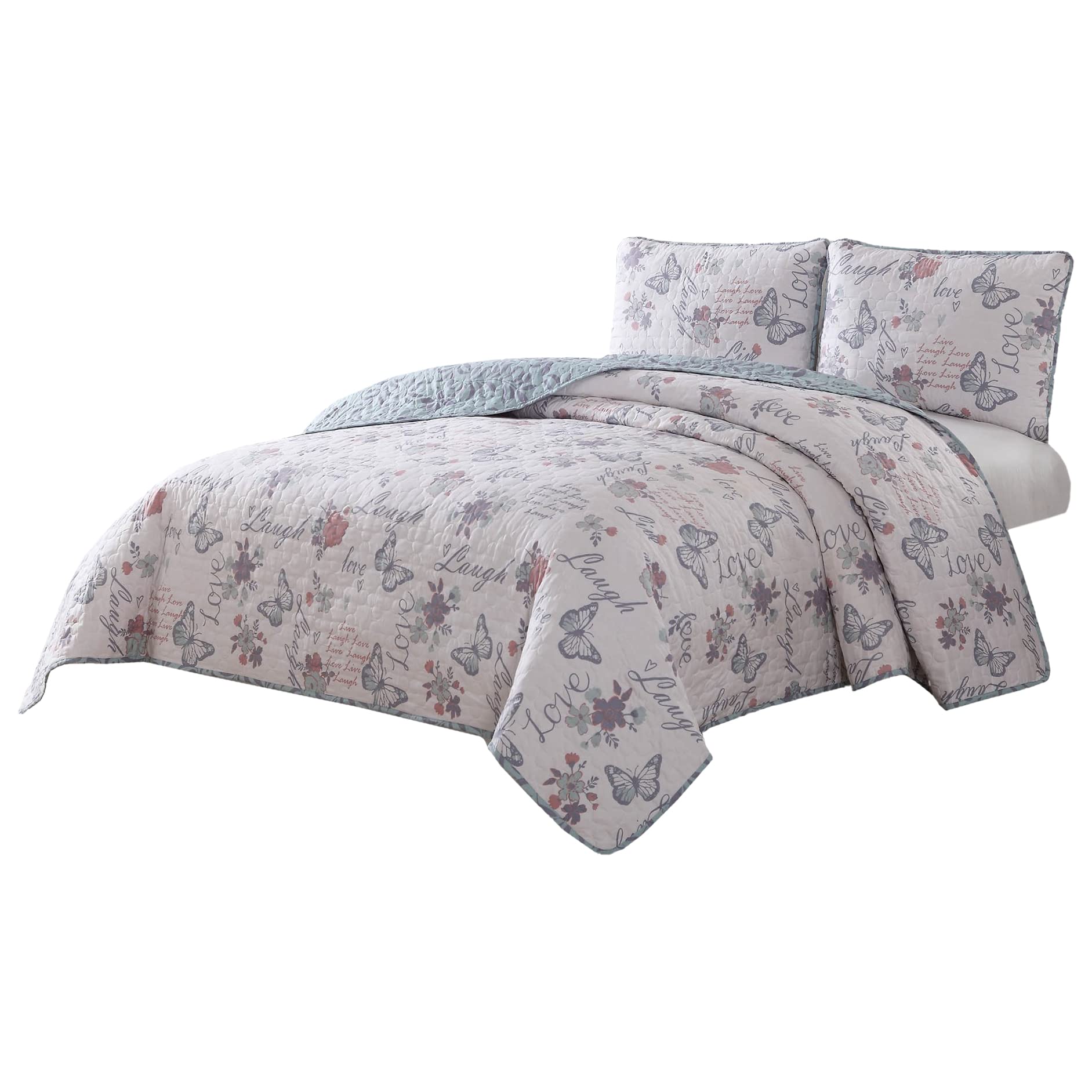 Live Laugh Love Reversible King Quilt Set - Cozy Bedroom Decor