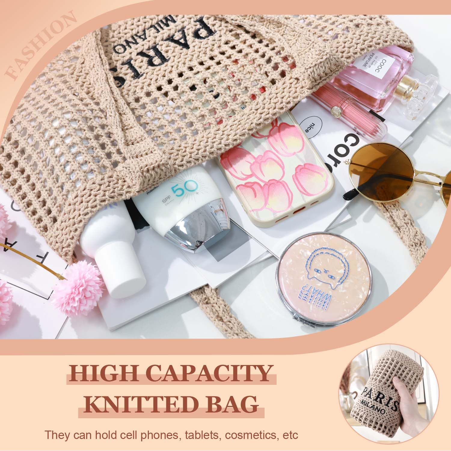 Stylish Ayieyill Crochet Tote Bag for Women - Breathable Mesh Beach Bag, Boho Knit Purse for Summer Vacation, Travel & Shopping - Perfect for Beach Outings, Picnics & Boho Fashion Accessories
