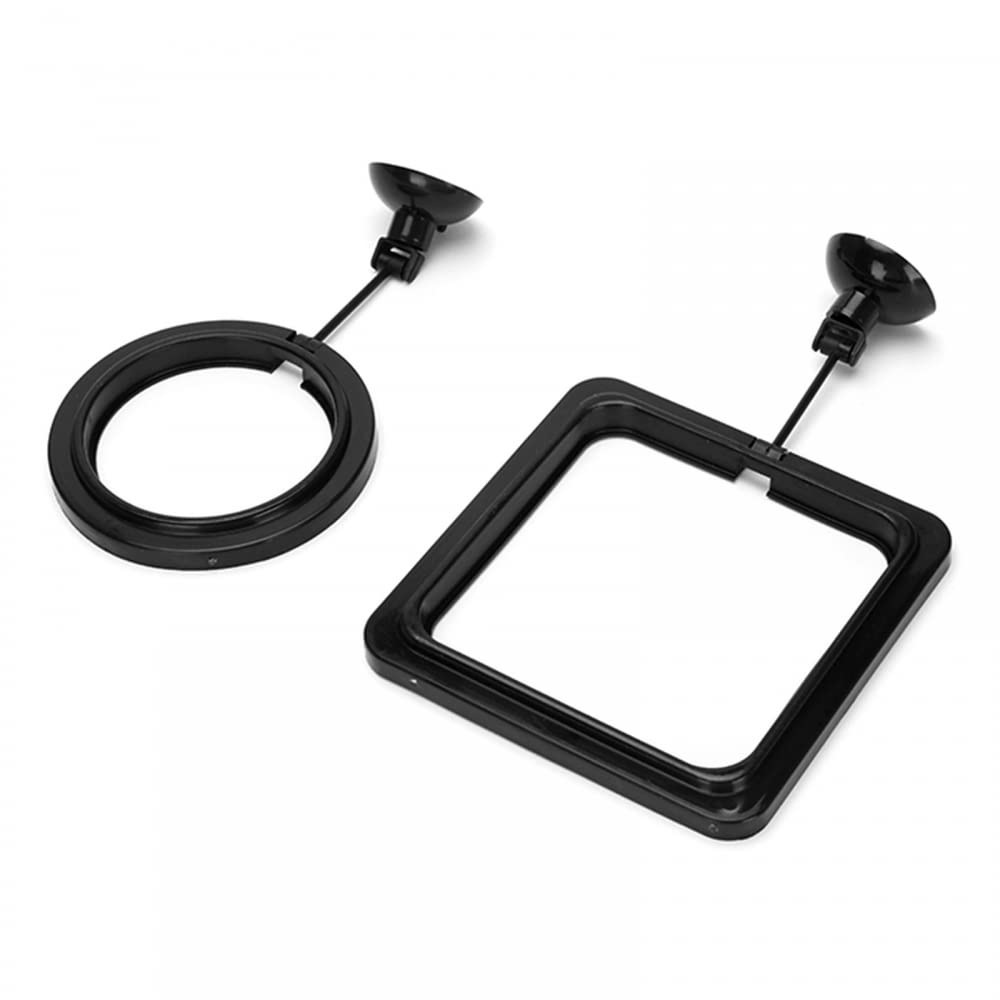 DONGKER 2 Pack Fish Feeding Ring with Suction Cup - Floating Food Feeder for Aquarium, Fish Tank, Turtle Tank - Round & Square Design with Flexible Lever for Easy Feeding