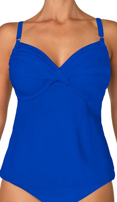 Azul F792 Shirred Underwire Tankini Swimsuit - Women's Sexy High Waist Bikini Top with Adjustable Straps for Beach, Pool & Summer Vacation