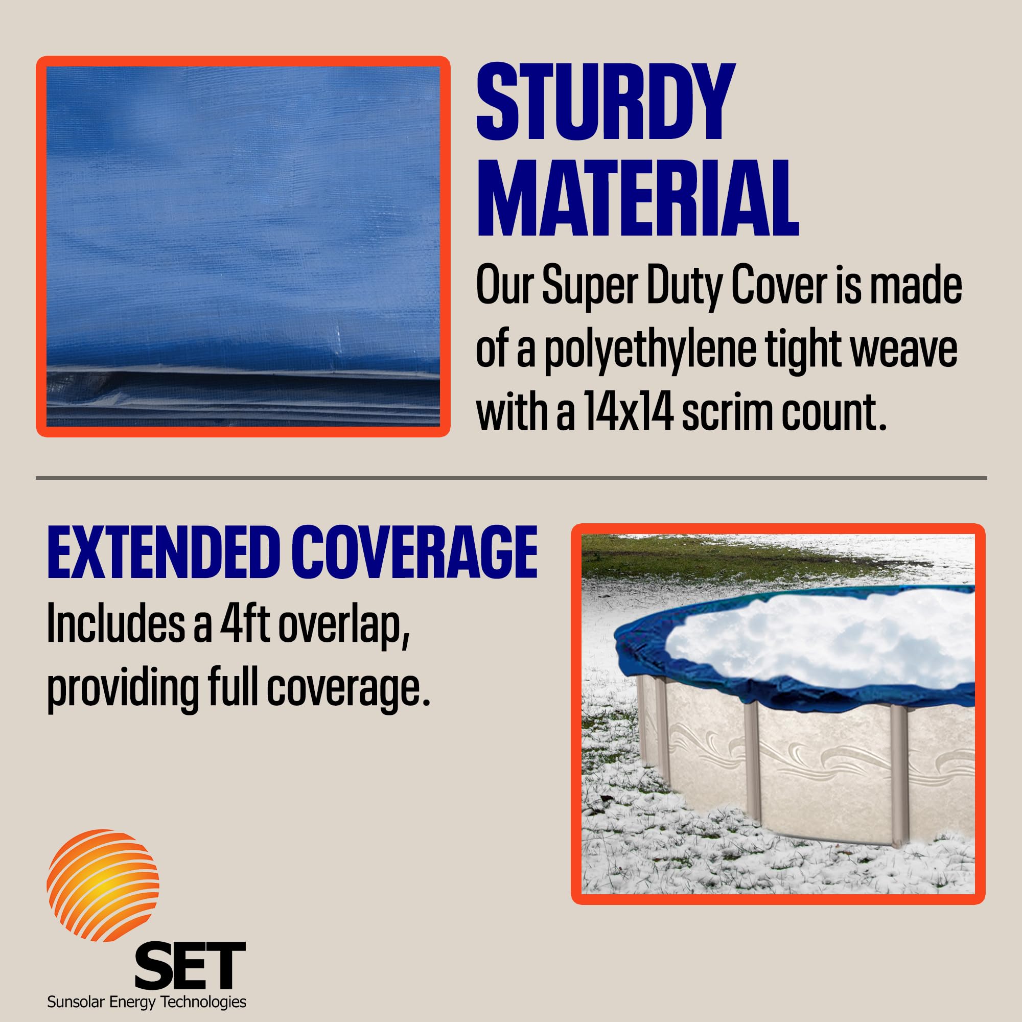 Super Duty Above Ground Solid Pool Cover for 30 Foot Round Swimming Pools - Heavy Duty Winter Pool Cover with Reinforced Cable & Winch System - SunSolar Energy Technologies - 15 Year Warranty - Perfect for Winter Protection, Extreme Weather & Long-Term Pool Storage
