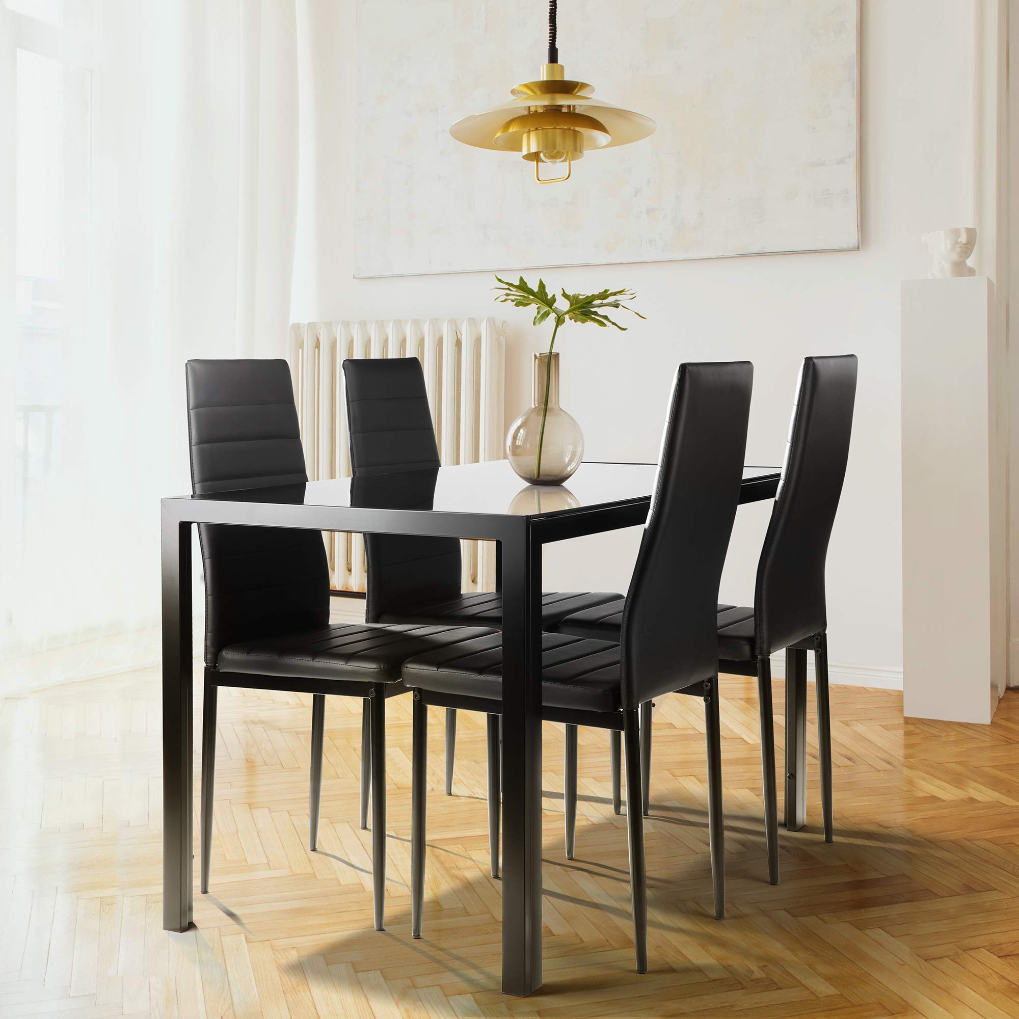 5-Piece Modern Glass Dining Table Set for 4 - Small Space Kitchen & Dining Room Furniture - Perfect for Apartments, Breakfast Nooks, and Compact Homes