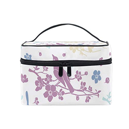 Hengpai Floral Cosmetic Bag for Women - Birds & Twigs Flower Design, Travel Makeup Train Case, Storage Organizer | Perfect for Travel, Daily Use & Romantic Gifts