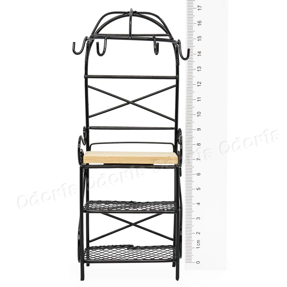 Odoria 1/12 Scale Miniature Bakers Rack - Black Dollhouse Kitchen Accessories for DIY Dollhouse, Miniature Baking Display & Collectible Decor
