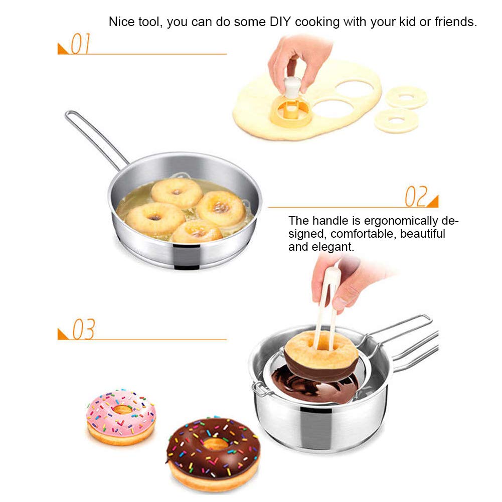 Premium Stainless Steel Donut Cutter Set with Dipping Tong - Professional Doughnut Maker for Baking, Pastry & Dessert Making - Perfect for Home Bakeries, Party Treats & Commercial Kitchen Use