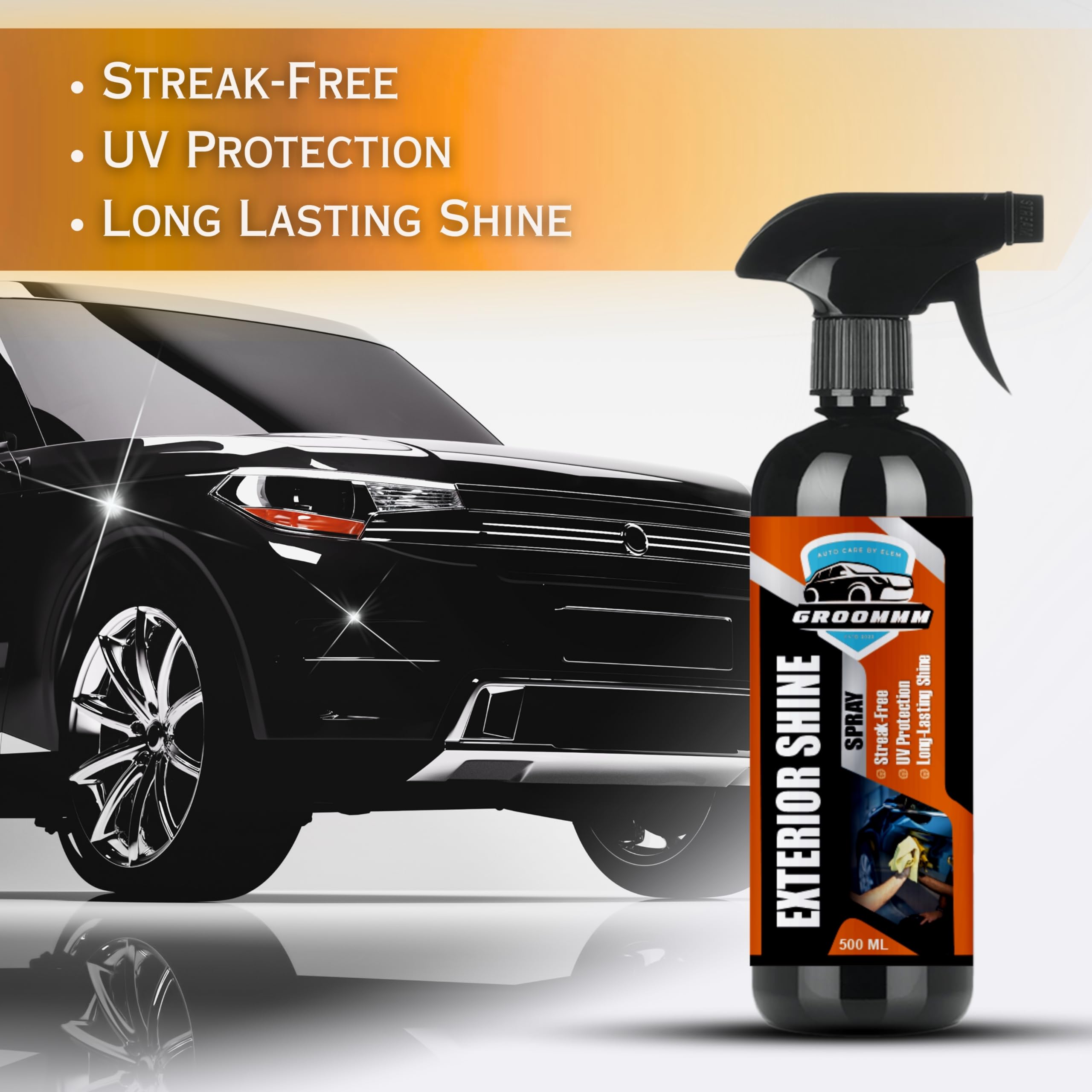 Premium Car Glass Cleaner Spray & Exterior Shine Polish (500ML X 2) - Streak-Free Windshield Cleaner, Auto Body Detailing Spray with Microfiber Cloth - Perfect for Car Wash, RV, Motorcycle & Boat Cleaning