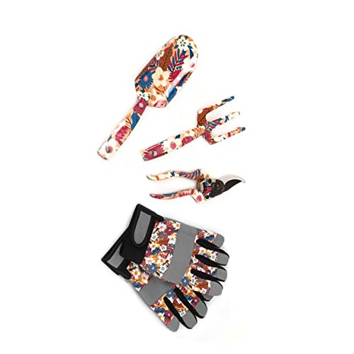 4-Piece Aluminum Garden Tool Set with Floral Print Gloves - Durable Gardening Tools for Planting, Weeding, and Landscaping - Perfect for Home Gardeners and Outdoor Enthusiasts