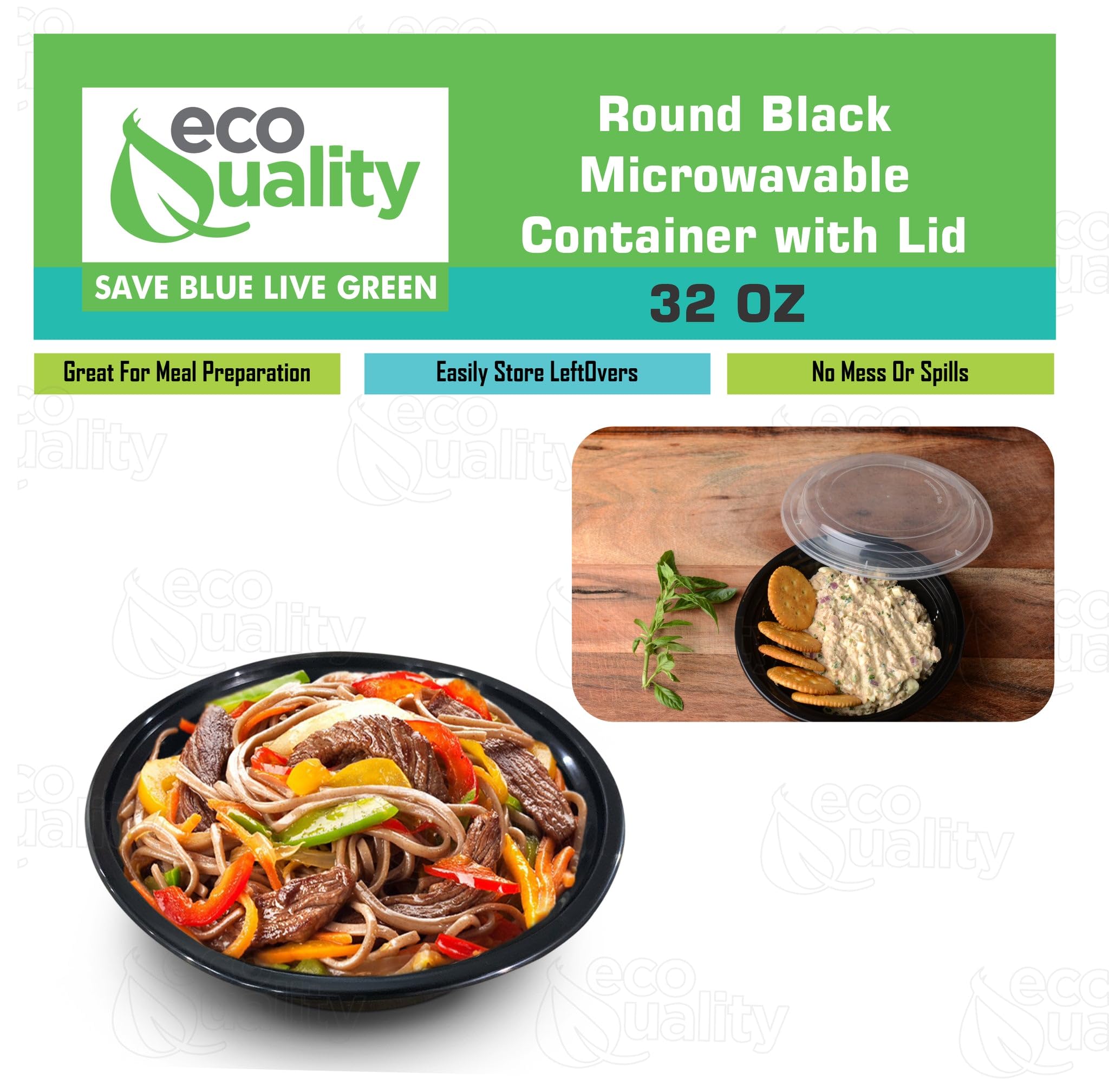 32oz - 450 Count Round Microwave Safe Plastic Meal Prep Containers with Lids - BPA-Free Food Storage Containers - Stackable, Reusable for Freezer, Dishwasher & Microwave - Perfect for Meal Prepping, Leftovers & Restaurant Takeout (Black)