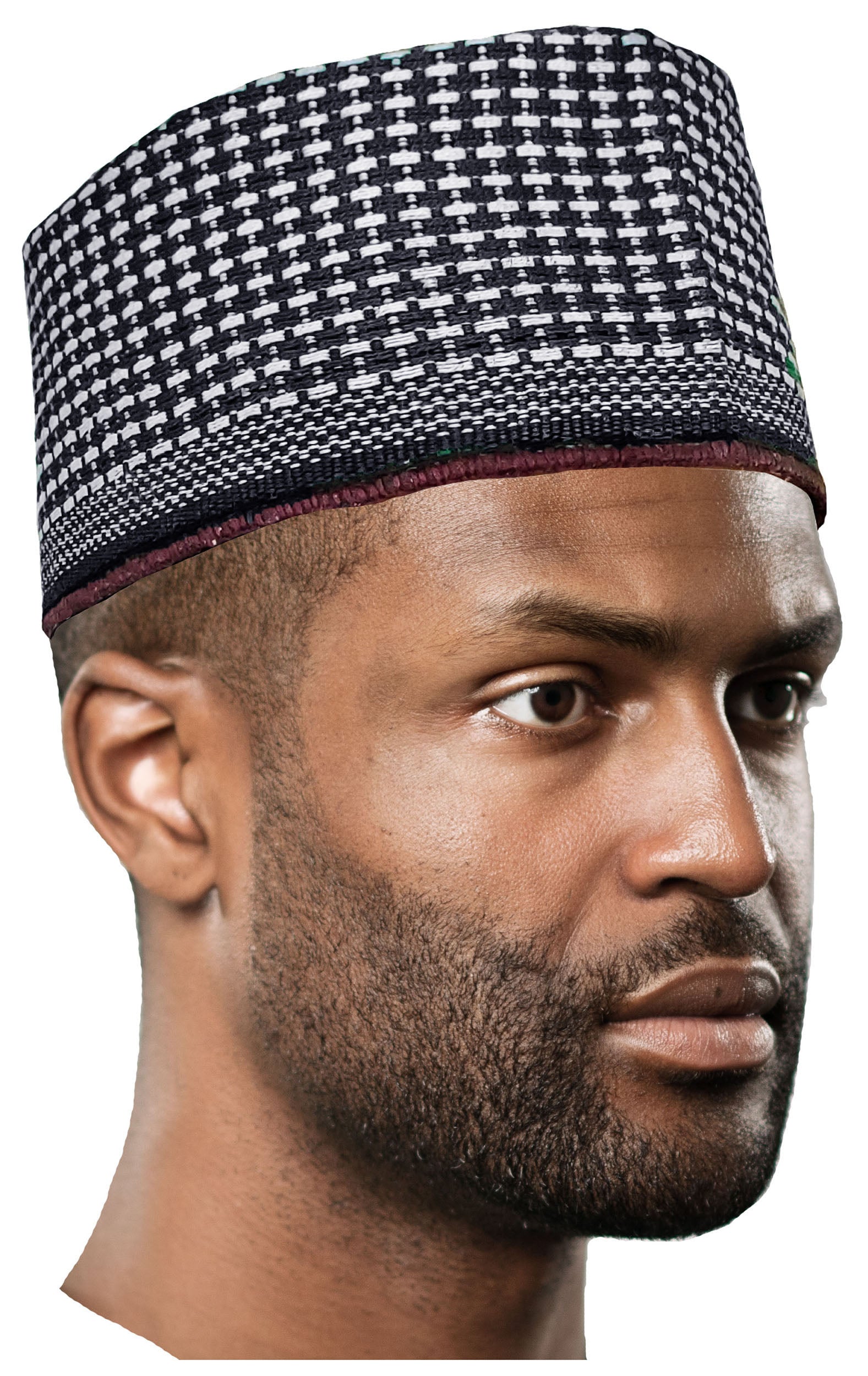 Handmade African Kufi Hat - Brahami Black & White Traditional Hausa Fulani Cap for Men | DPH629 | Perfect for Weddings, Cultural Events & Daily Wear