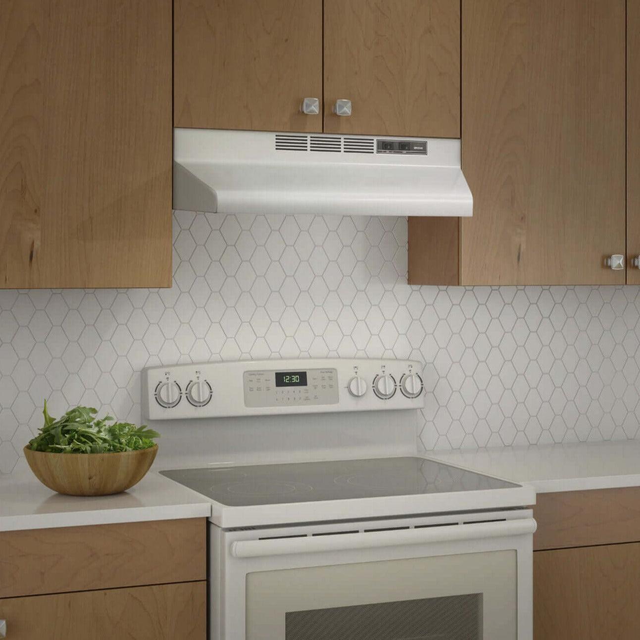 Broan F40000 Series 30-Inch Two-Speed 4-Way Convertible Under Cabinet Range Hood in White (F403011) - Perfect for Kitchen Ventilation & Smoke Removal