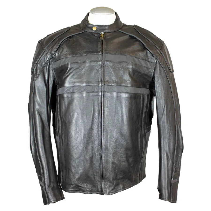 Open Road Men's Reflective Piping Leather Motorcycle Jacket - Stylish & Protective Biker Gear for Night Riding & Urban Commuting