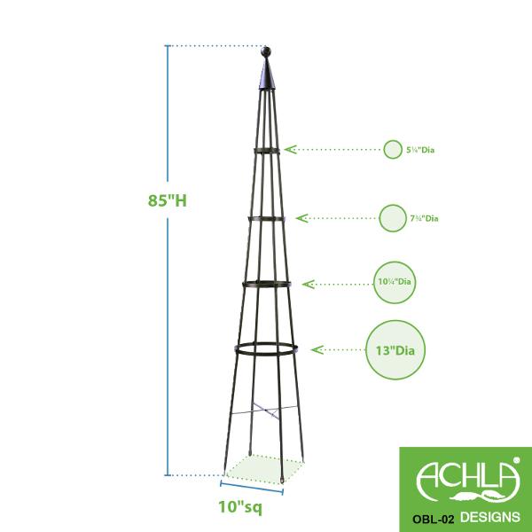 Achla Designs Obelisk Garden Trellis - Obl 01 & Obl 02 - Metal Plant Support for Climbing Flowers, Vines, and Vegetables | Perfect for Outdoor Gardens, Patios, and Backyard Landscaping