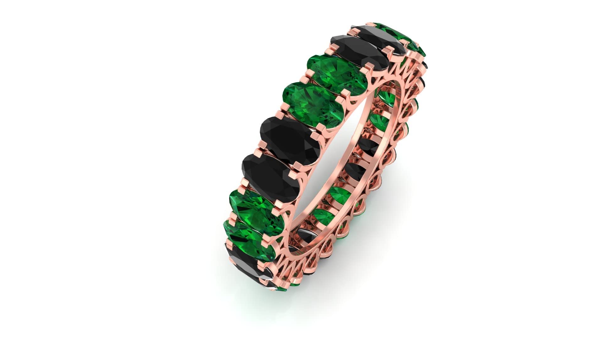 3.3Ct Black Spinel Floating Eternity Ring & 3Ct Oval Emerald Ring - 14K Solid Gold Wedding Band, May Birthstone Jewelry, Anniversary Gift for Her (Perfect for Proposals, Engagements & Special Occasions)