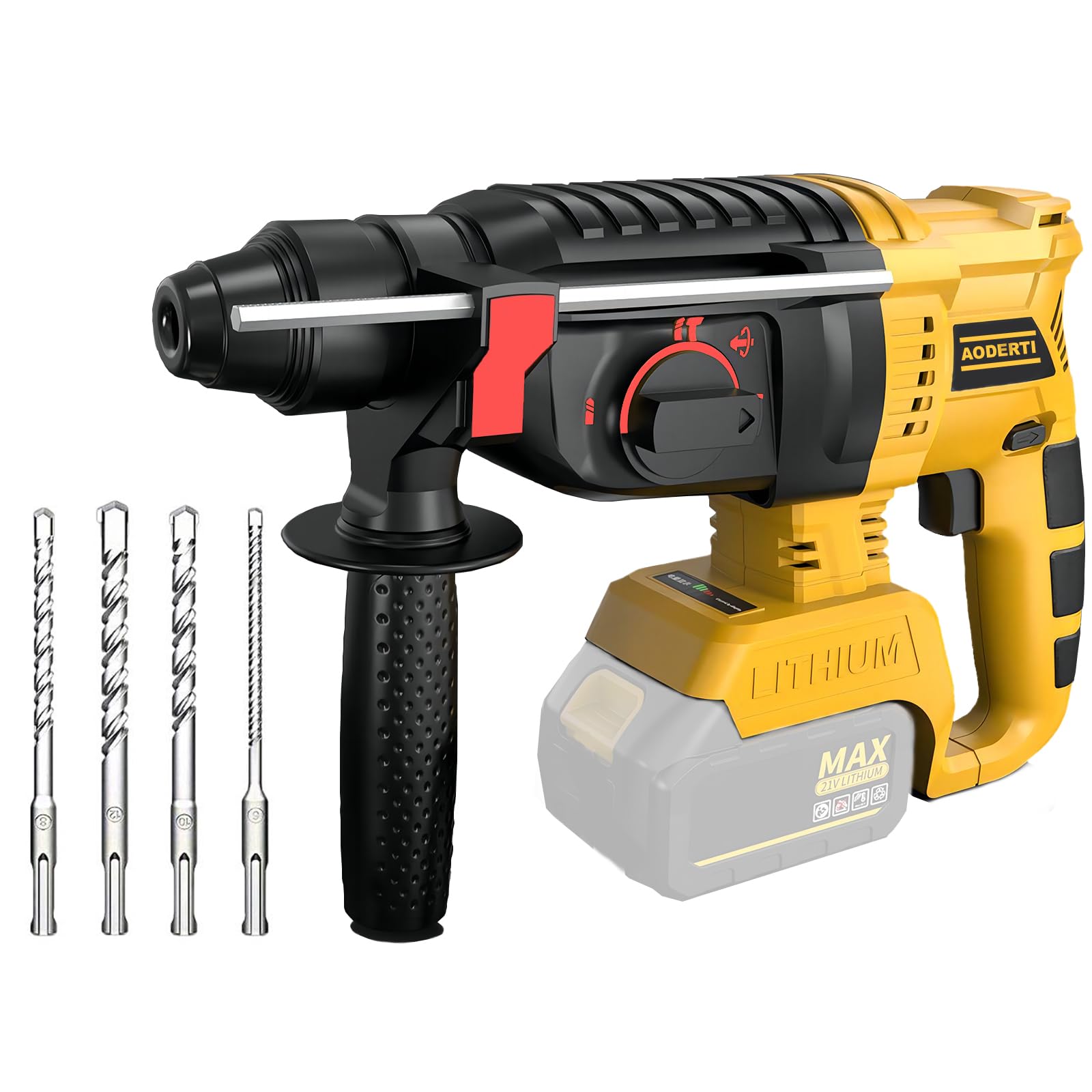 DEWALT 20V MAX Cordless Rotary Hammer Drill - Brushless SDS Hammer Drill with Safety Clutch for Concrete & Masonry - 4 Modes, 360° Auxiliary Handle & 4 Drill Bits (Battery Not Included) - Perfect for Construction, Demolition, and DIY Home Projects