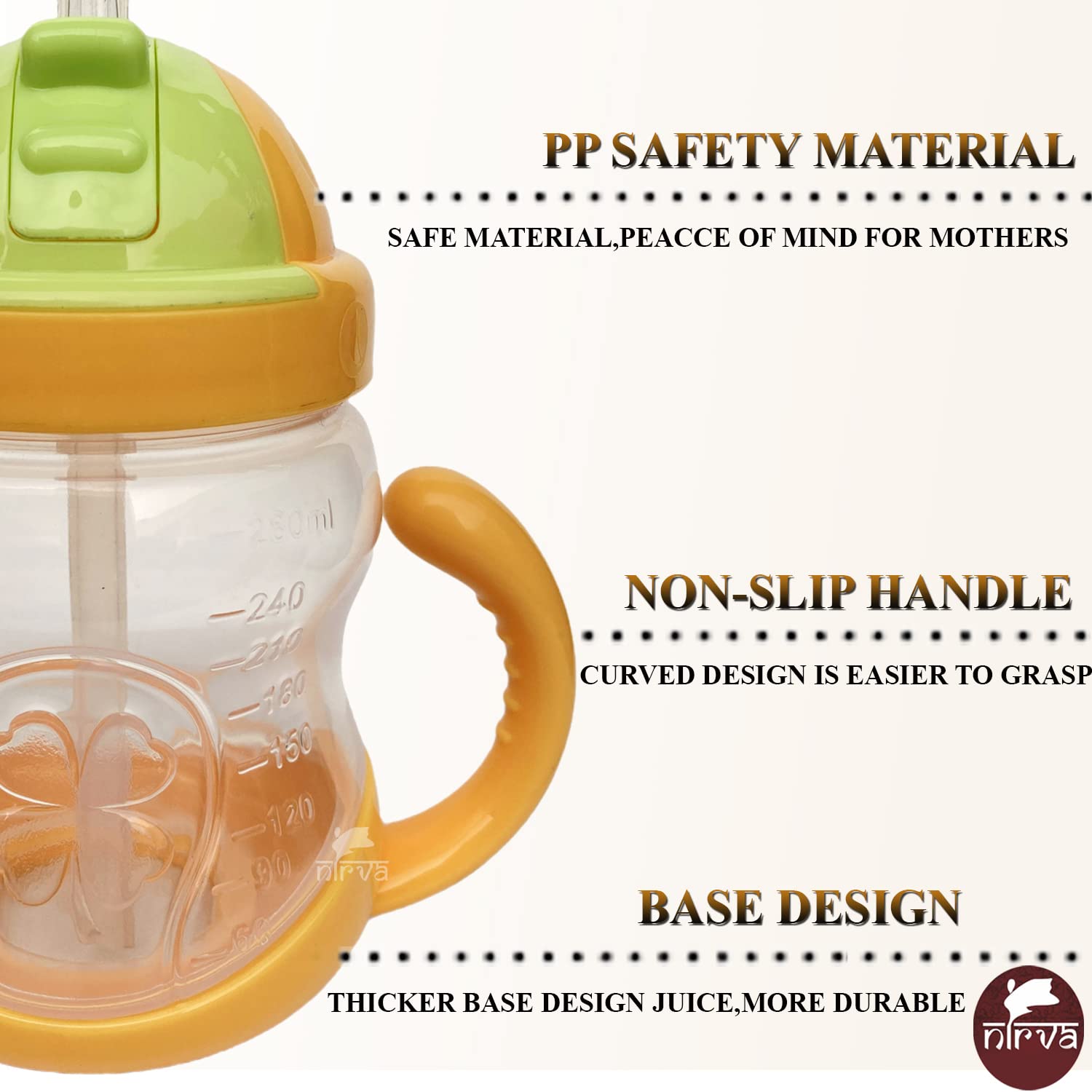 NIRVA Classic Baby Sippy Cup with Easy-Grip Handle - Leak-Proof Spout Water Bottle for Toddlers & Infants (Yellow) | Perfect for Daycare, Travel & On-the-Go Hydration