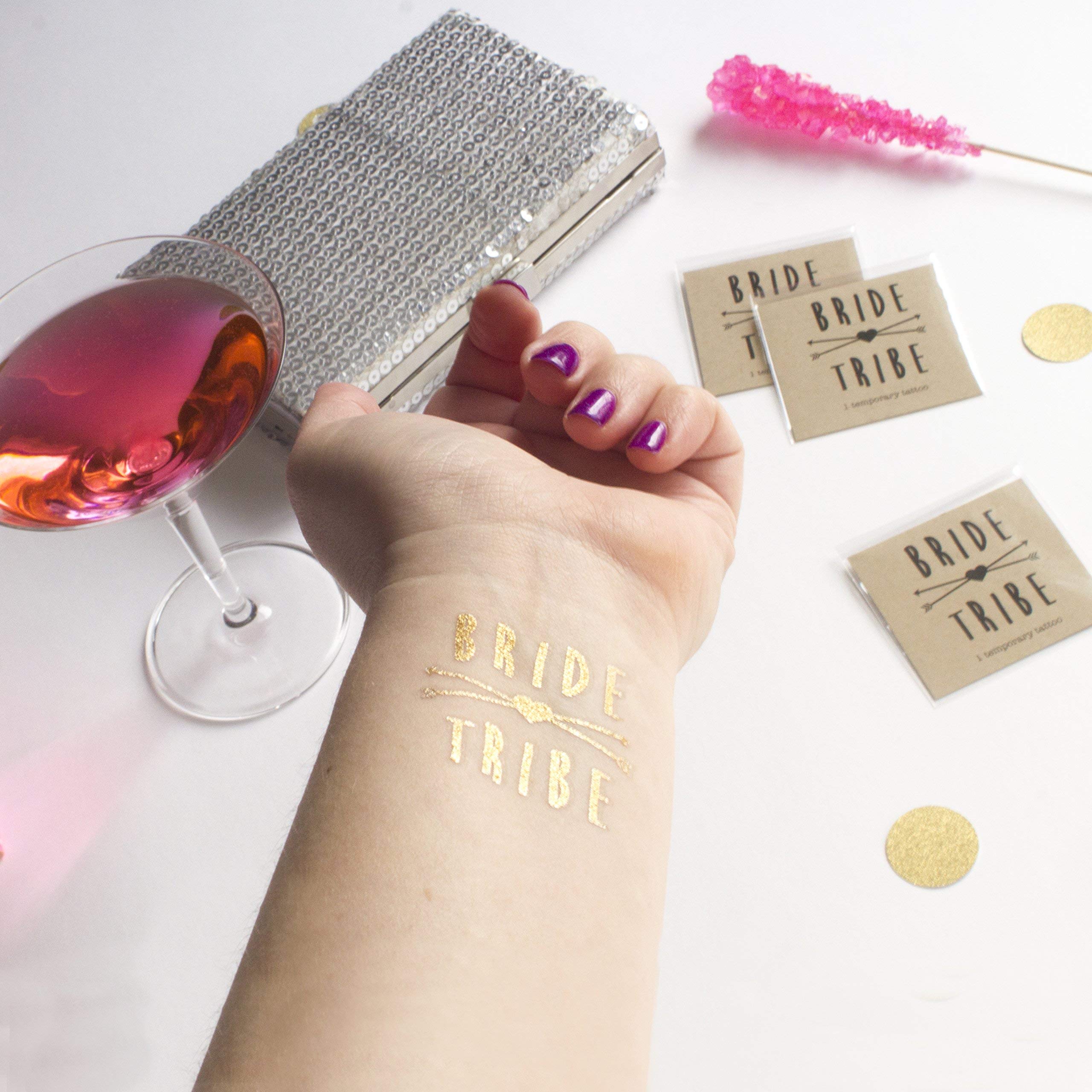 Gold Bride Tribe Temporary Tattoos - Waterproof Fake Tattoos for Women, Henna Style Body Art for Bachelorette Parties, Weddings & Festivals