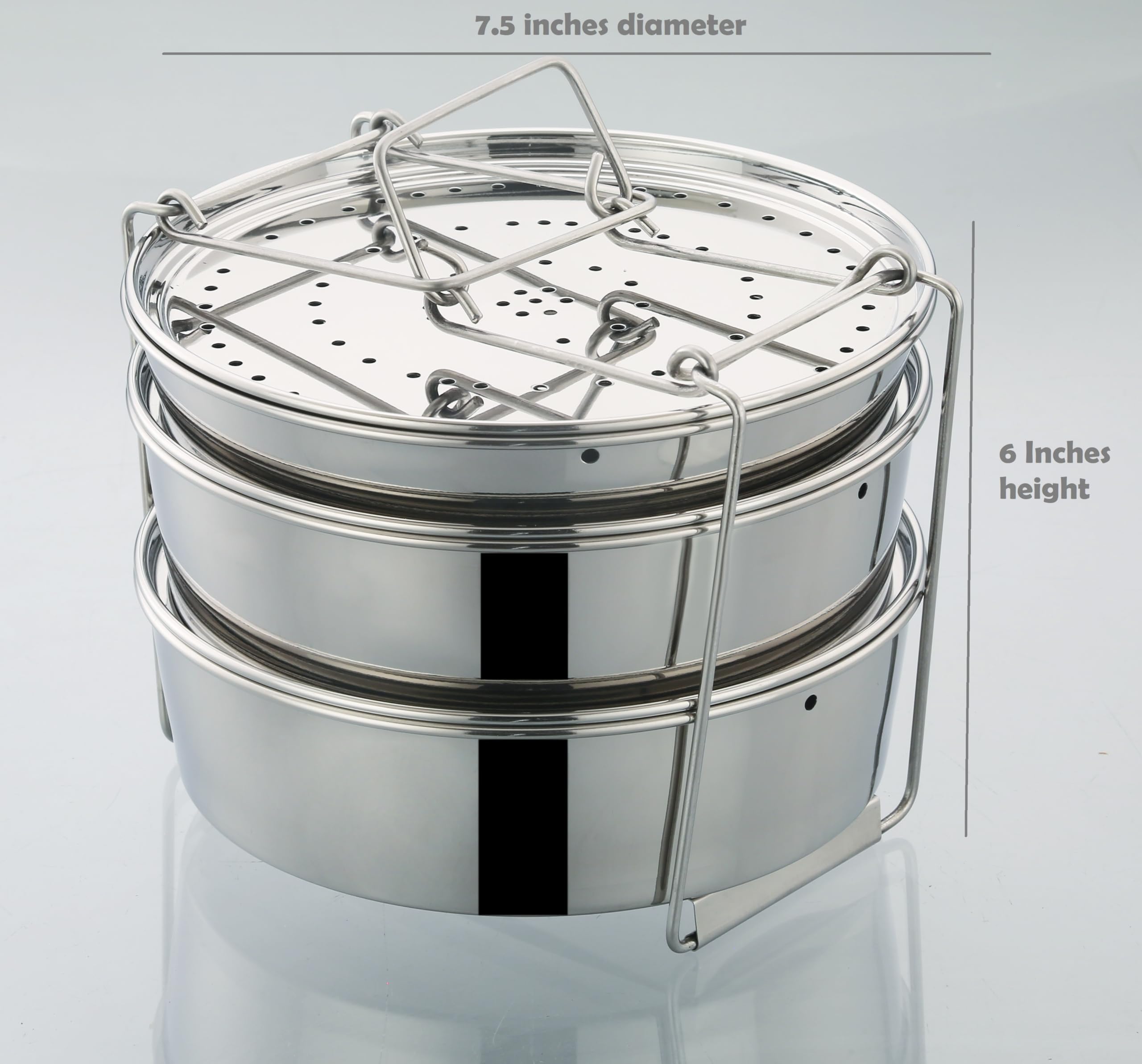 Premium 3-Tier Stainless Steel Stacking Insert Pans for 6 Quart Instant Pot - Steamer Cooker Set with Lids, Plates & Trivet - Perfect for Cooking, Serving, Storing & Reheating Meals - Ideal for Meal Prep, Family Dinners & Healthy Eating