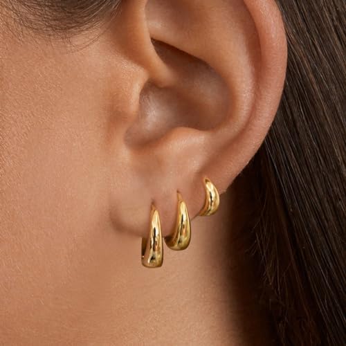3 Pairs Hoop Earrings-1 Gold