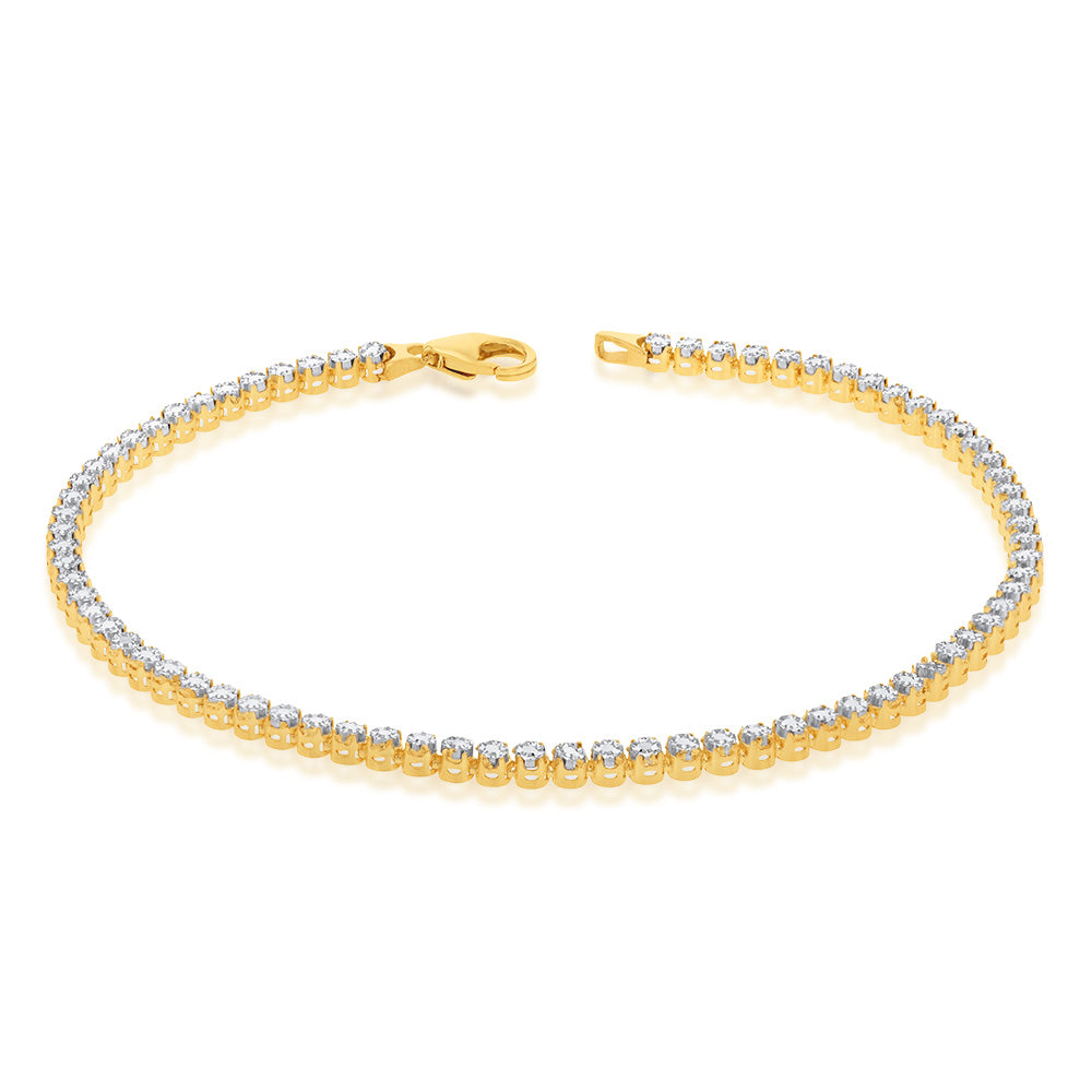 9ct Yellow and White Gold Two-Tone Diamond-Cut 19cm Tennis Bracelet for Women - Elegant Jewelry Gift for Anniversary, Wedding, or Special Occasion