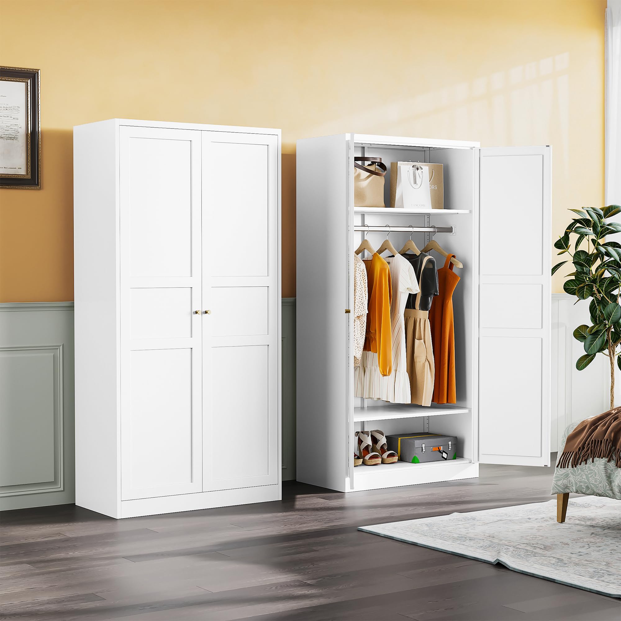 White Metal Armoire Wardrobe Closet with Doors - 72