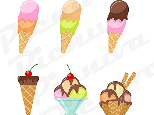 Picniva A3 (3 Inch) Ice Cream Themed Clear Vinyl Wall Decals - Fun Nursery Room Stickers for Baby & Kids Bedroom Decor - Perfect for Playrooms, Daycares and Children's Birthday Party Decorations